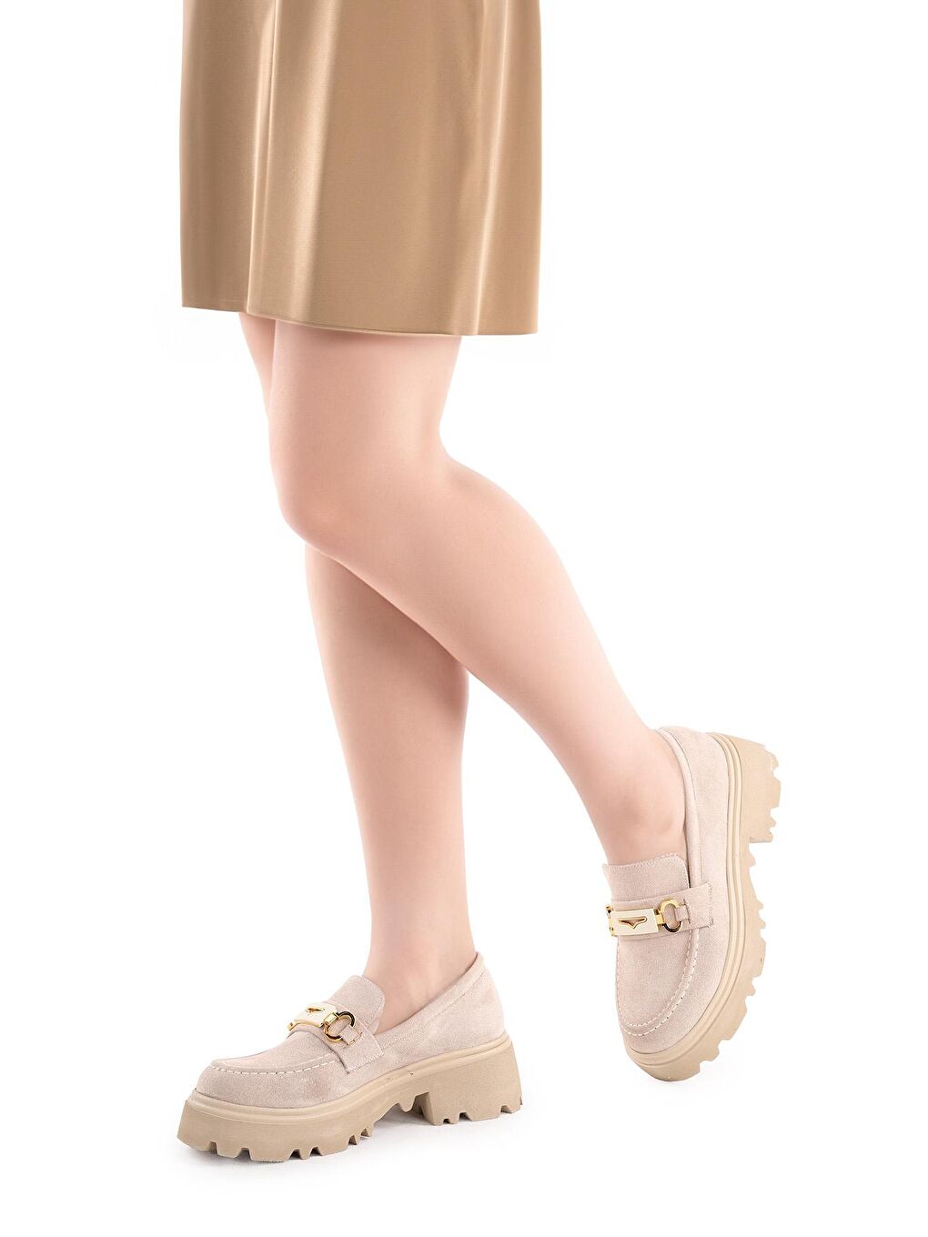 Bej Süet Kadın Günlük Ayakkabı Loafer  Fls 52-835