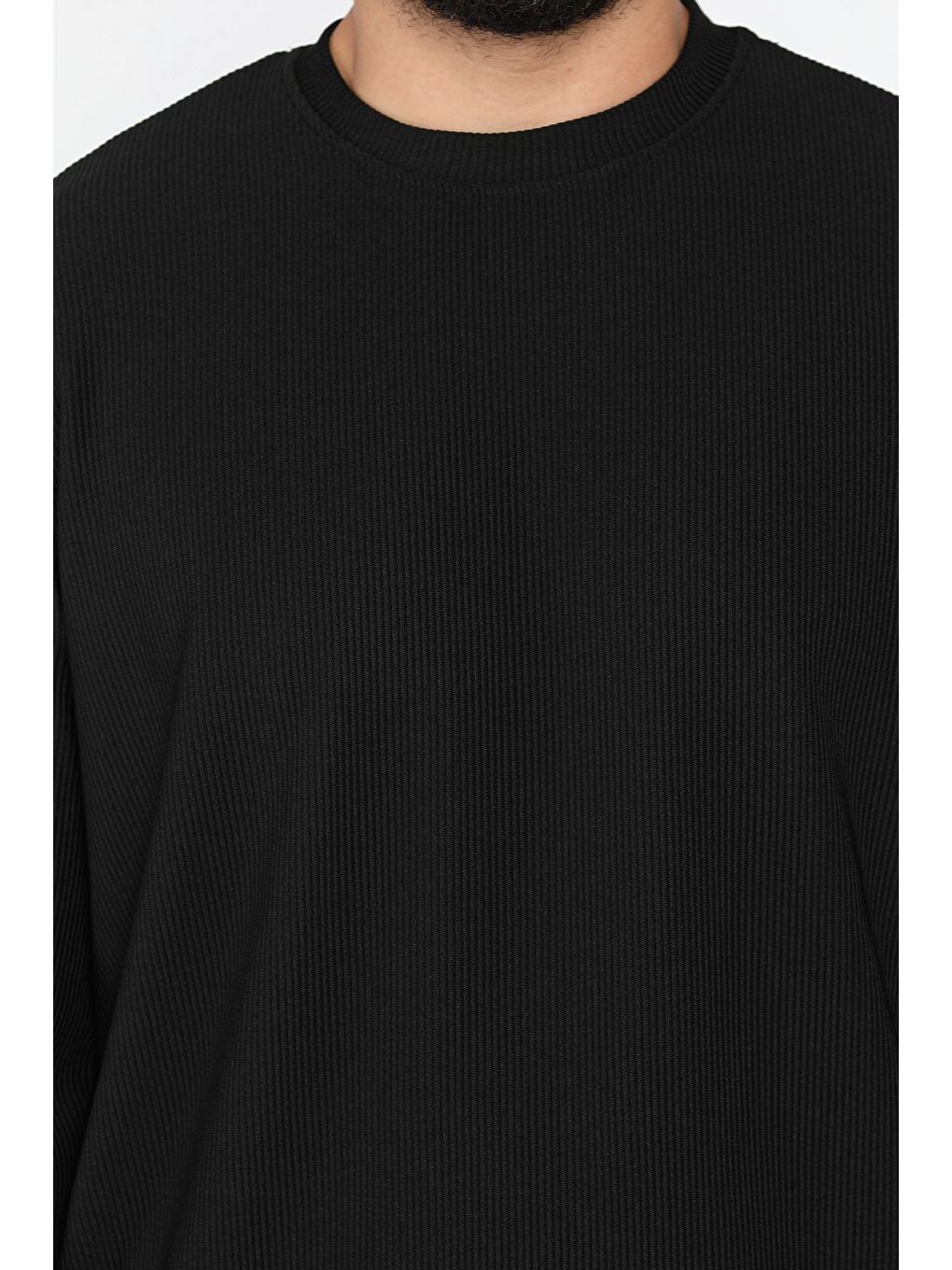 Siyah Bisiklet Yaka Jakarlı Erkek Sweatshirt-3