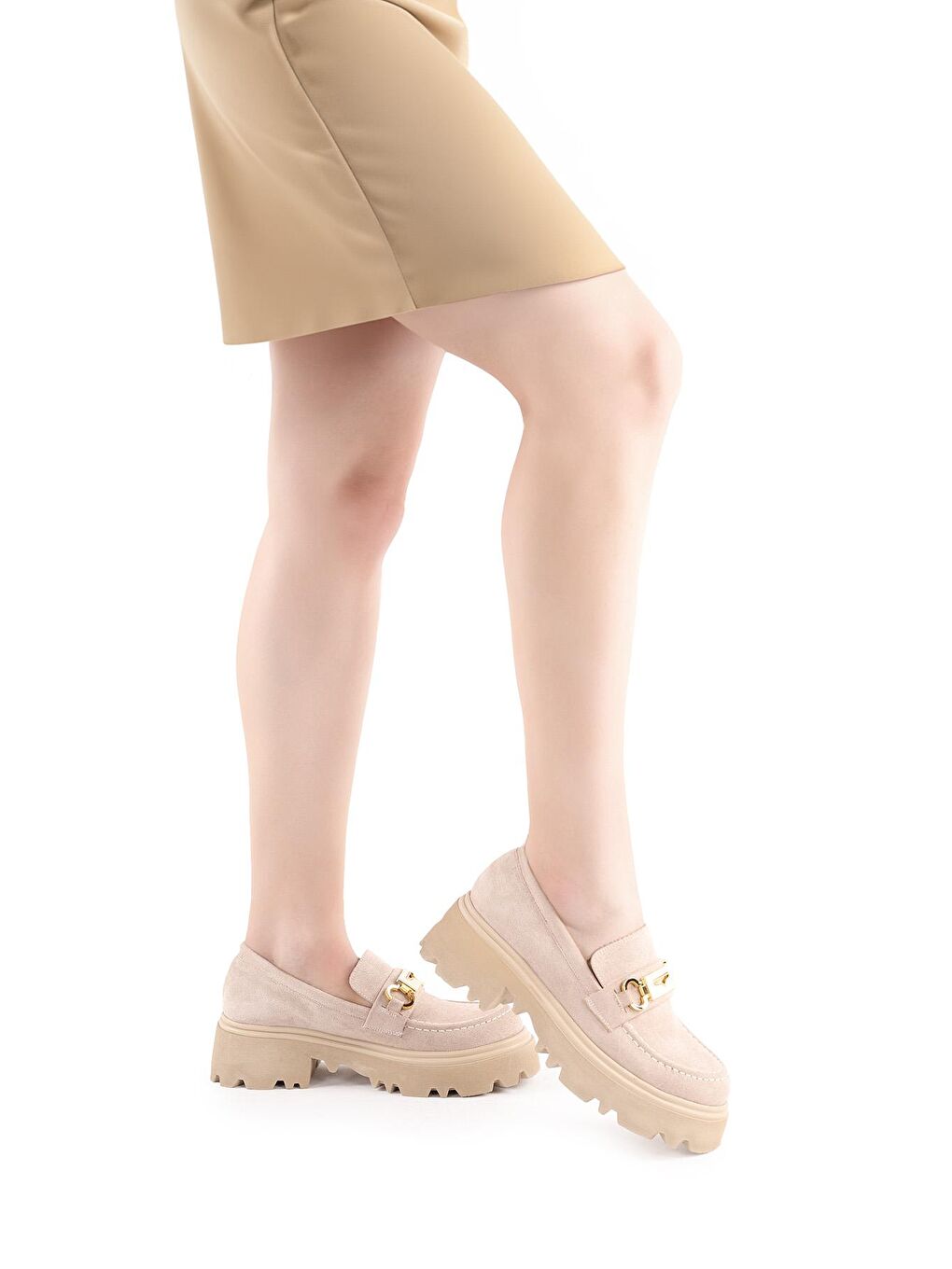 Bej Süet Kadın Günlük Ayakkabı Loafer  Fls 52-835-1