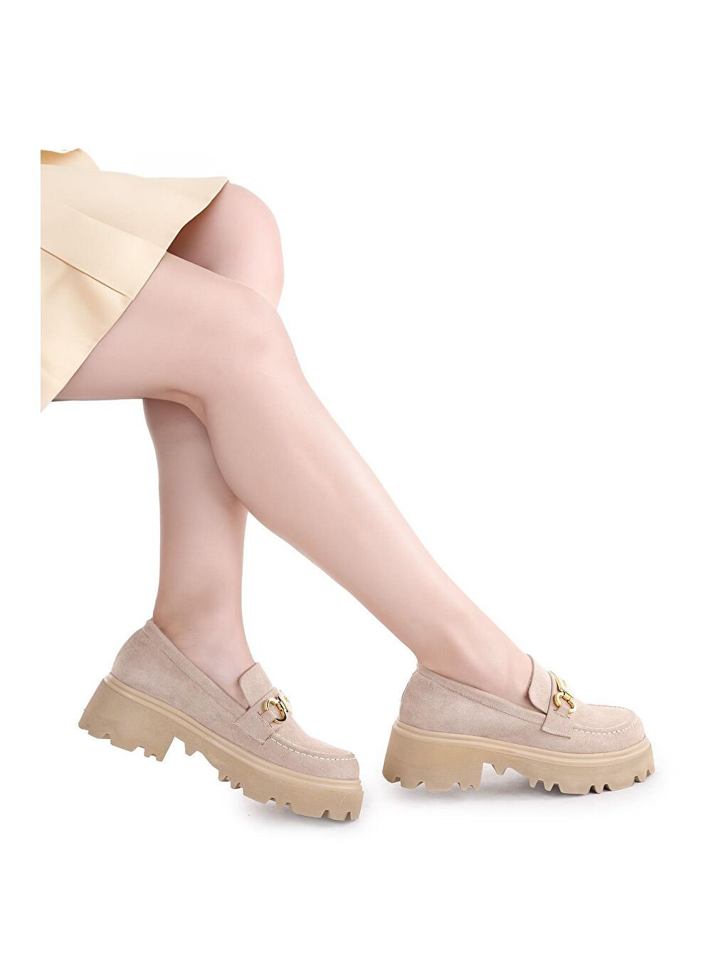 Bej Süet Kadın Günlük Ayakkabı Loafer  Fls 52-835-2