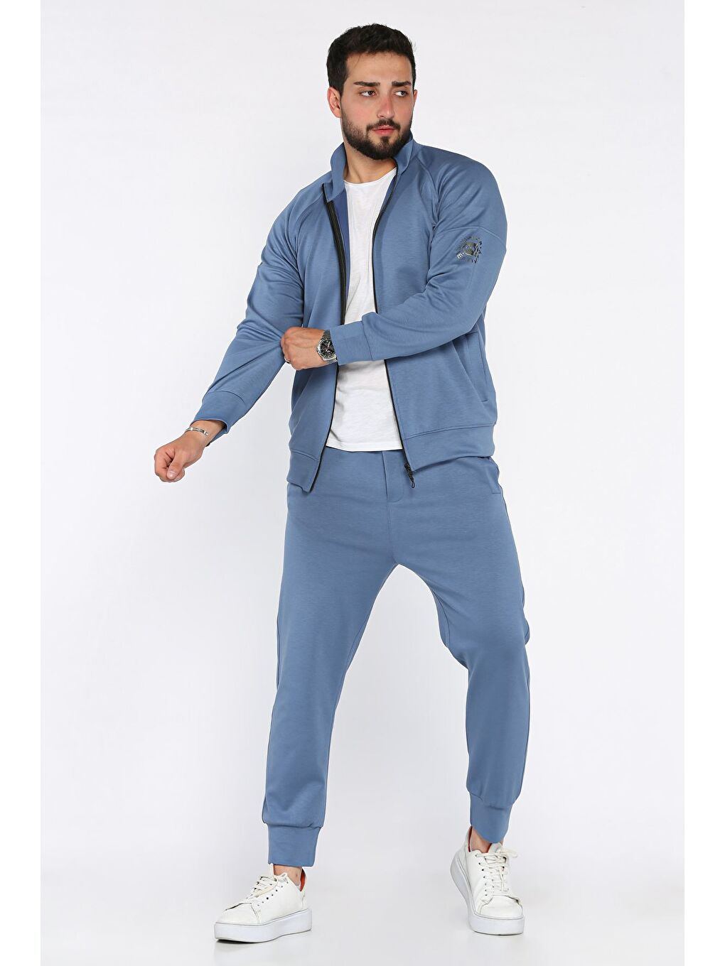 İndigo Kol Detaylı Erkek Eşofman Takımı-1