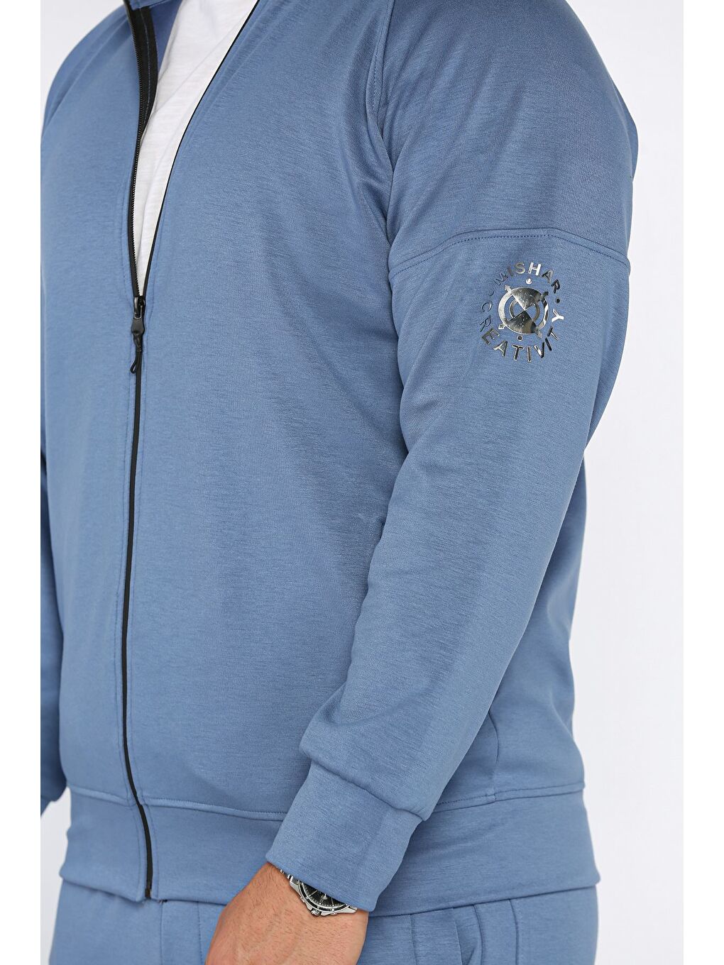 İndigo Kol Detaylı Erkek Eşofman Takımı-4