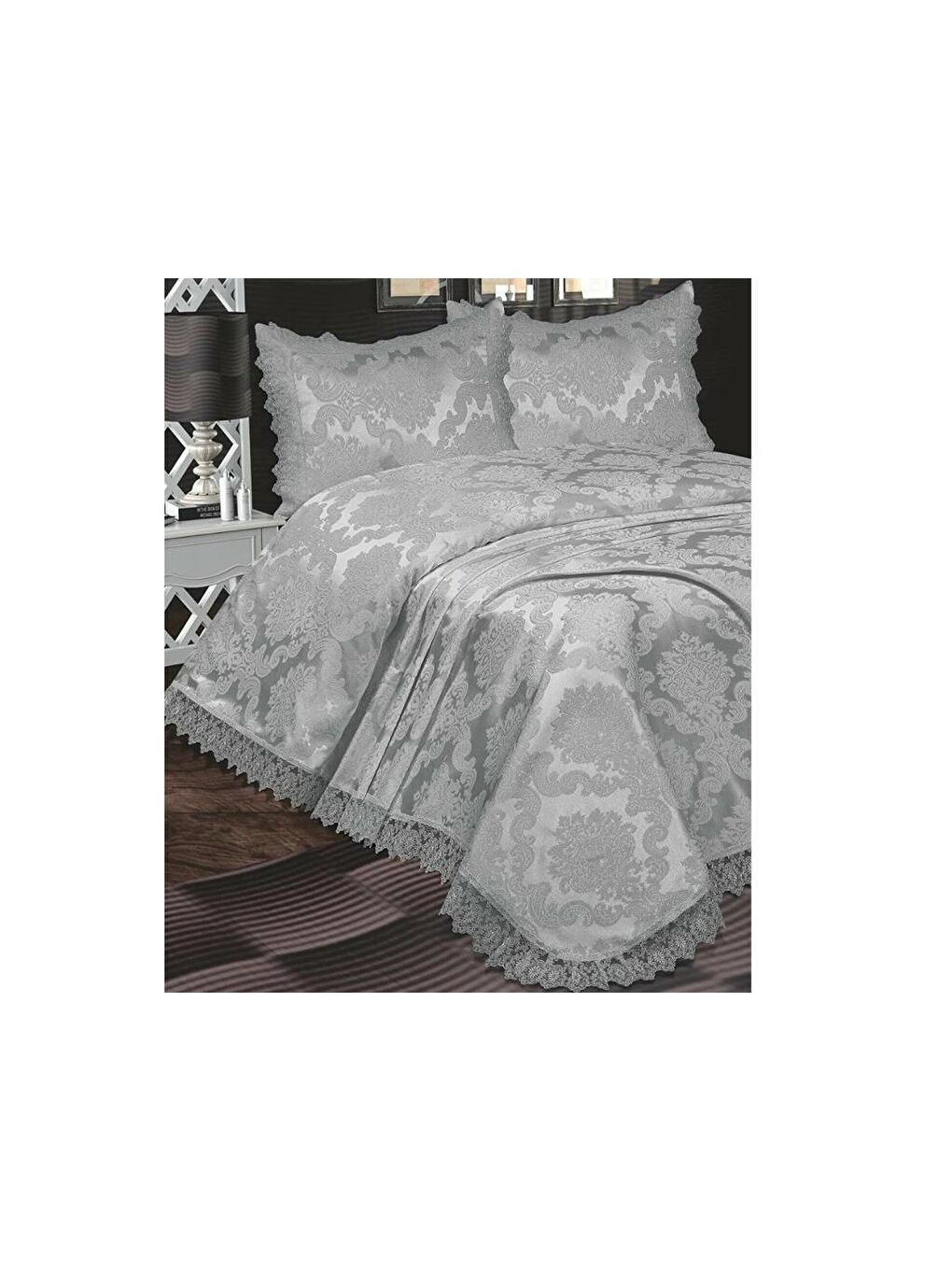 Fransız Güpürlü Lunox Tek Kişilik Yatak Örtüsü Antrasit