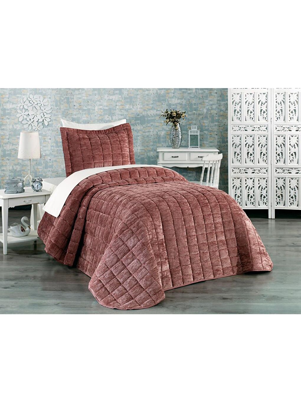 Pembe Çeyizdiyarı Laila Tek Kişilik Yatak Örtüsü Gül Kurusu