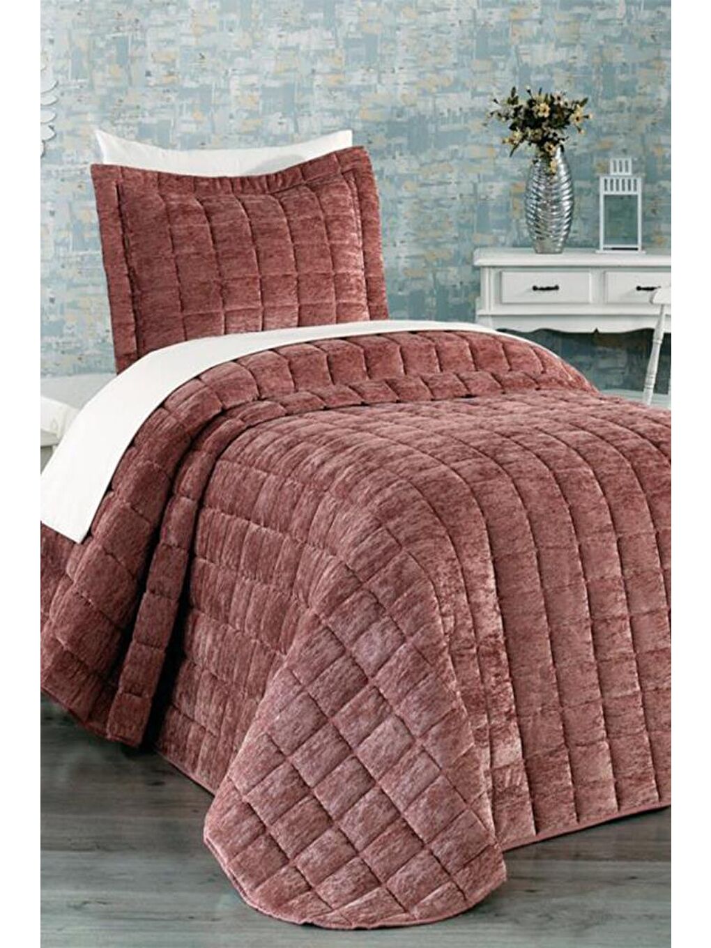 Pembe Çeyizdiyarı Laila Tek Kişilik Yatak Örtüsü Gül Kurusu-1