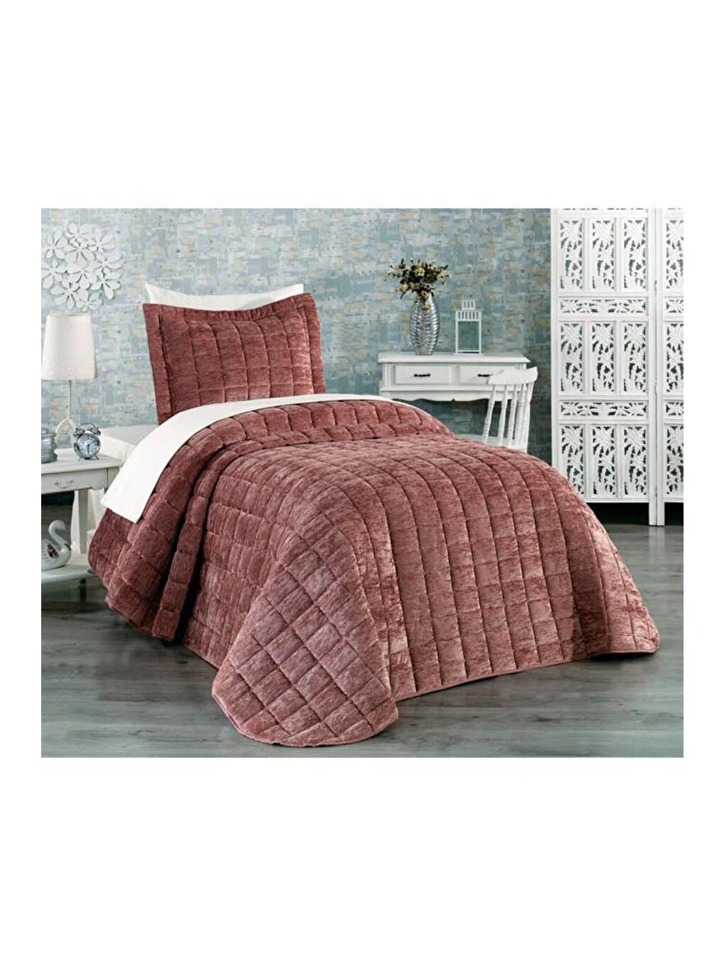 Pembe Çeyizdiyarı Laila Tek Kişilik Yatak Örtüsü Gül Kurusu-2