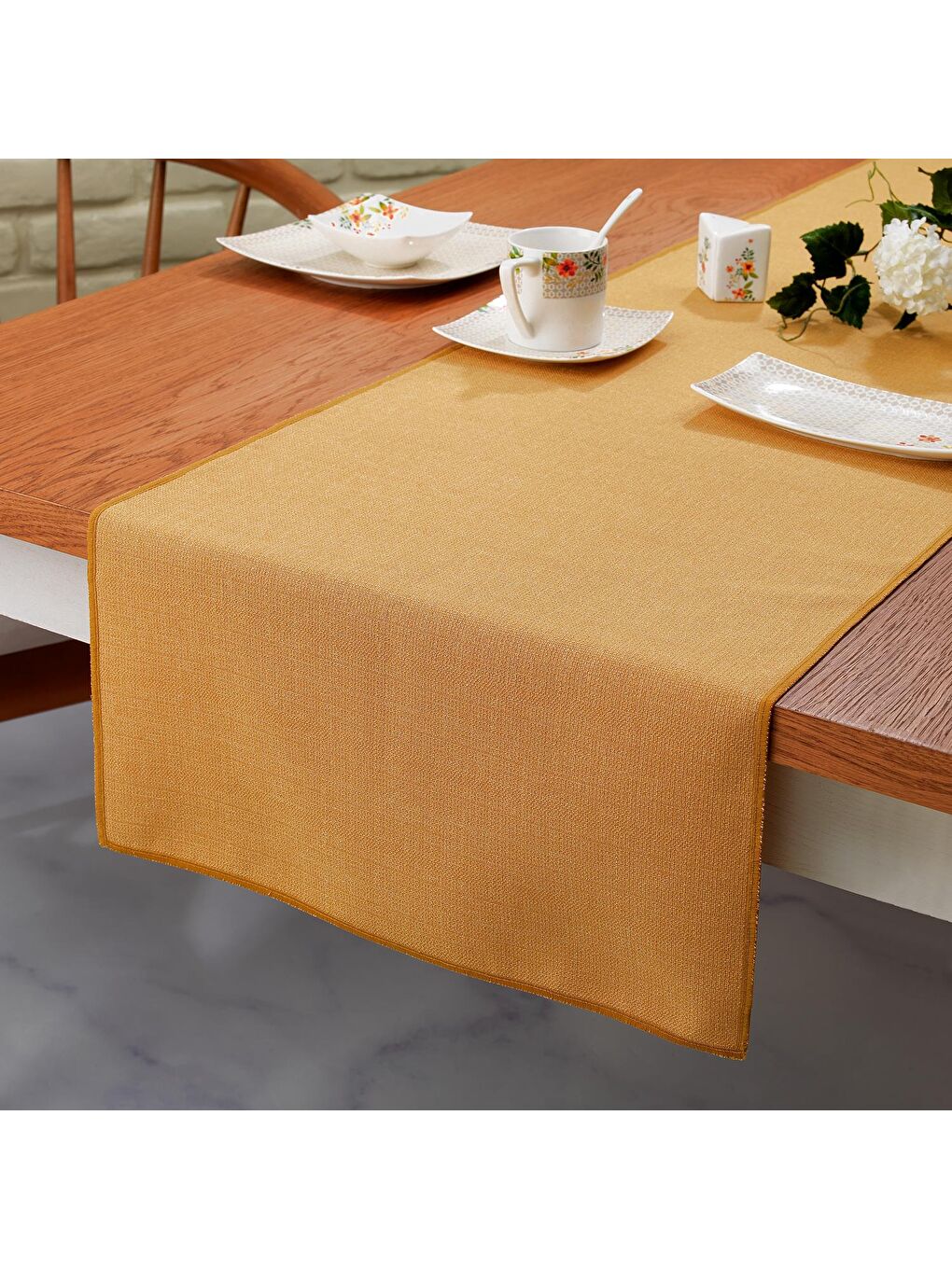 SCHAFER Hardal Sarı Home Bianca Keten Polyester Runner 40x160-Hardal