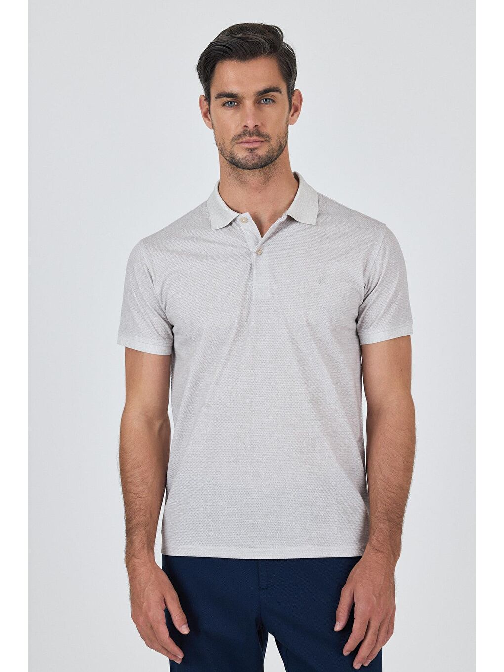 Açık Bej Kısa Kol Baskılı Pike Polo Yaka Cepsiz Esnek Casual Slim Fit Tişört 1011250153