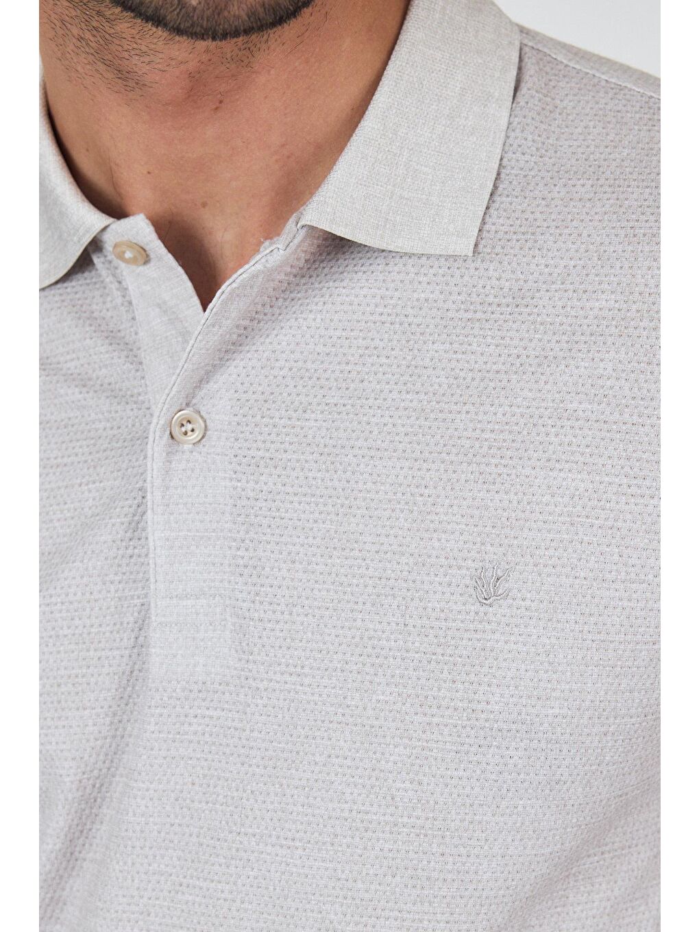 Açık Bej Kısa Kol Baskılı Pike Polo Yaka Cepsiz Esnek Casual Slim Fit Tişört 1011250153-3