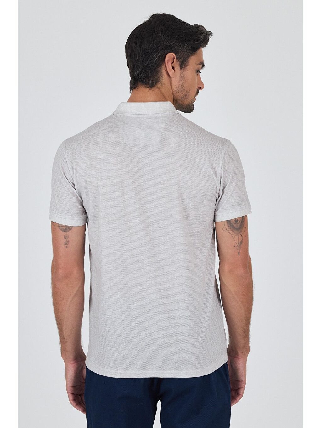 Açık Bej Kısa Kol Baskılı Pike Polo Yaka Cepsiz Esnek Casual Slim Fit Tişört 1011250153-4