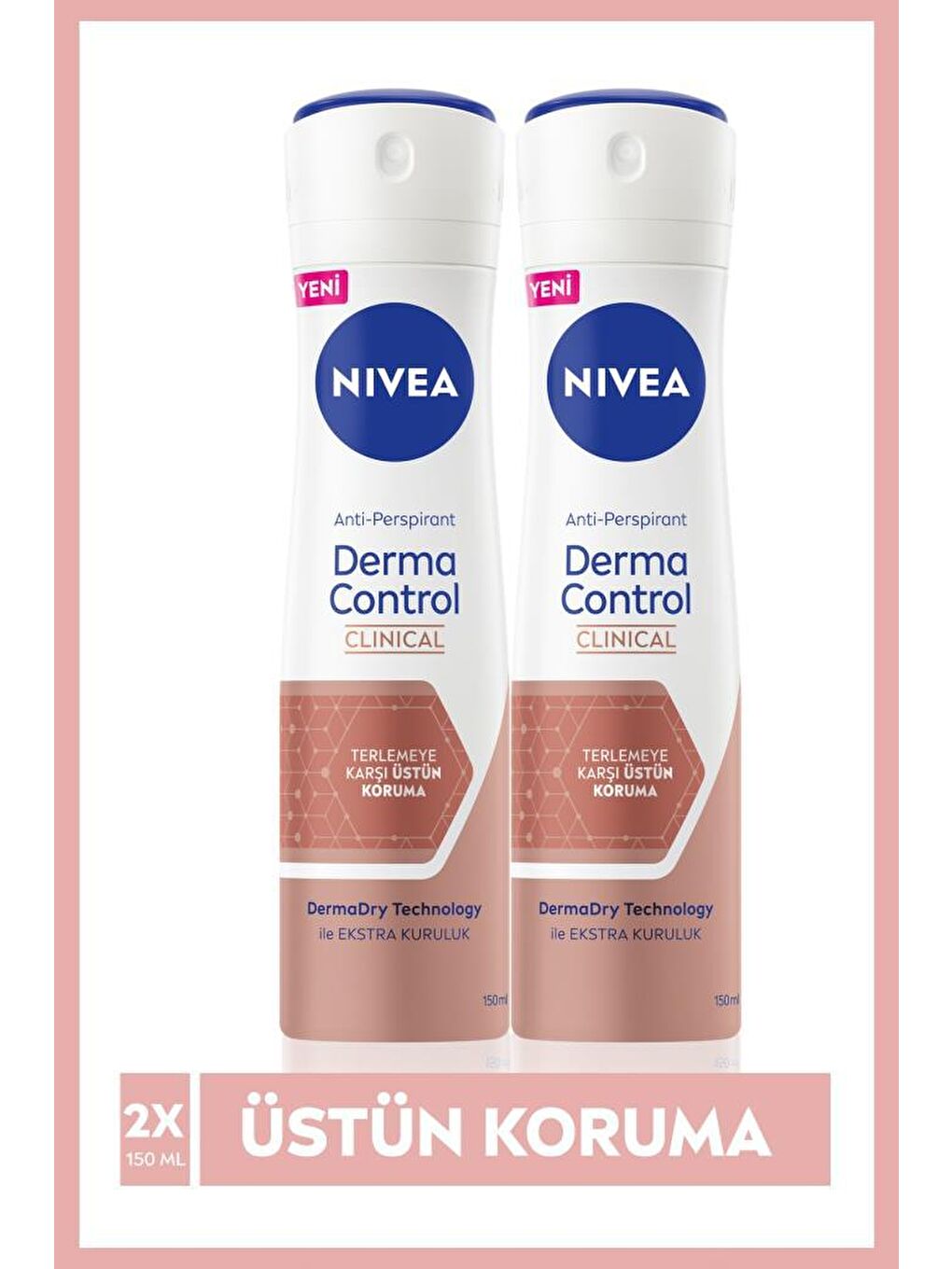 NIVEA Derma Control Clinical Kadın Sprey Deodorant 150 ml, Üstün Koruma x2 Adet