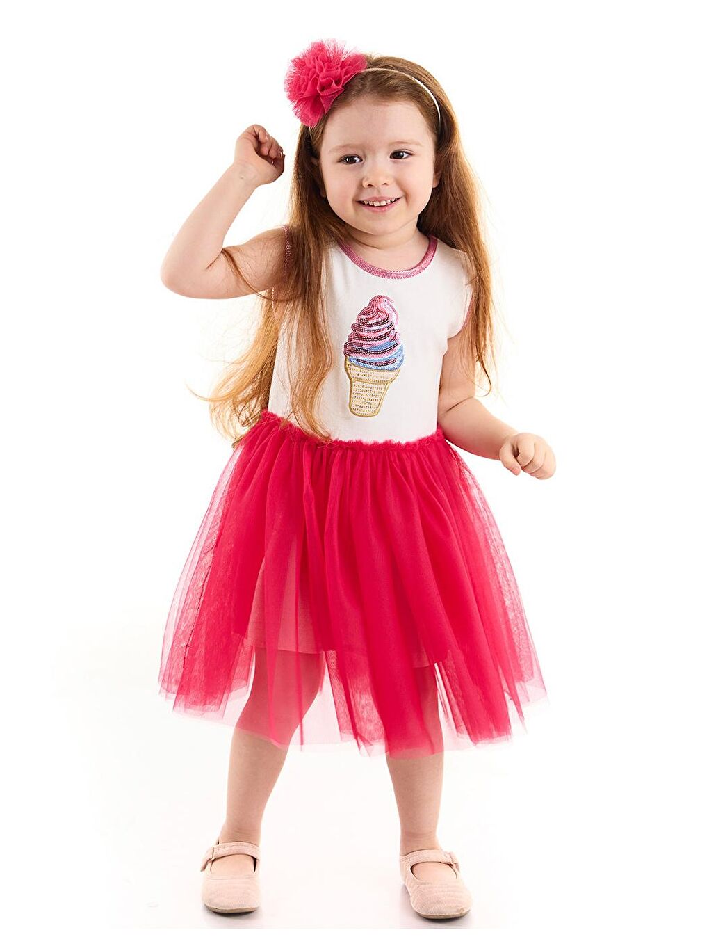 Fuşya Ice Cream Payetli Kız Çocuk Tütü Elbise-1