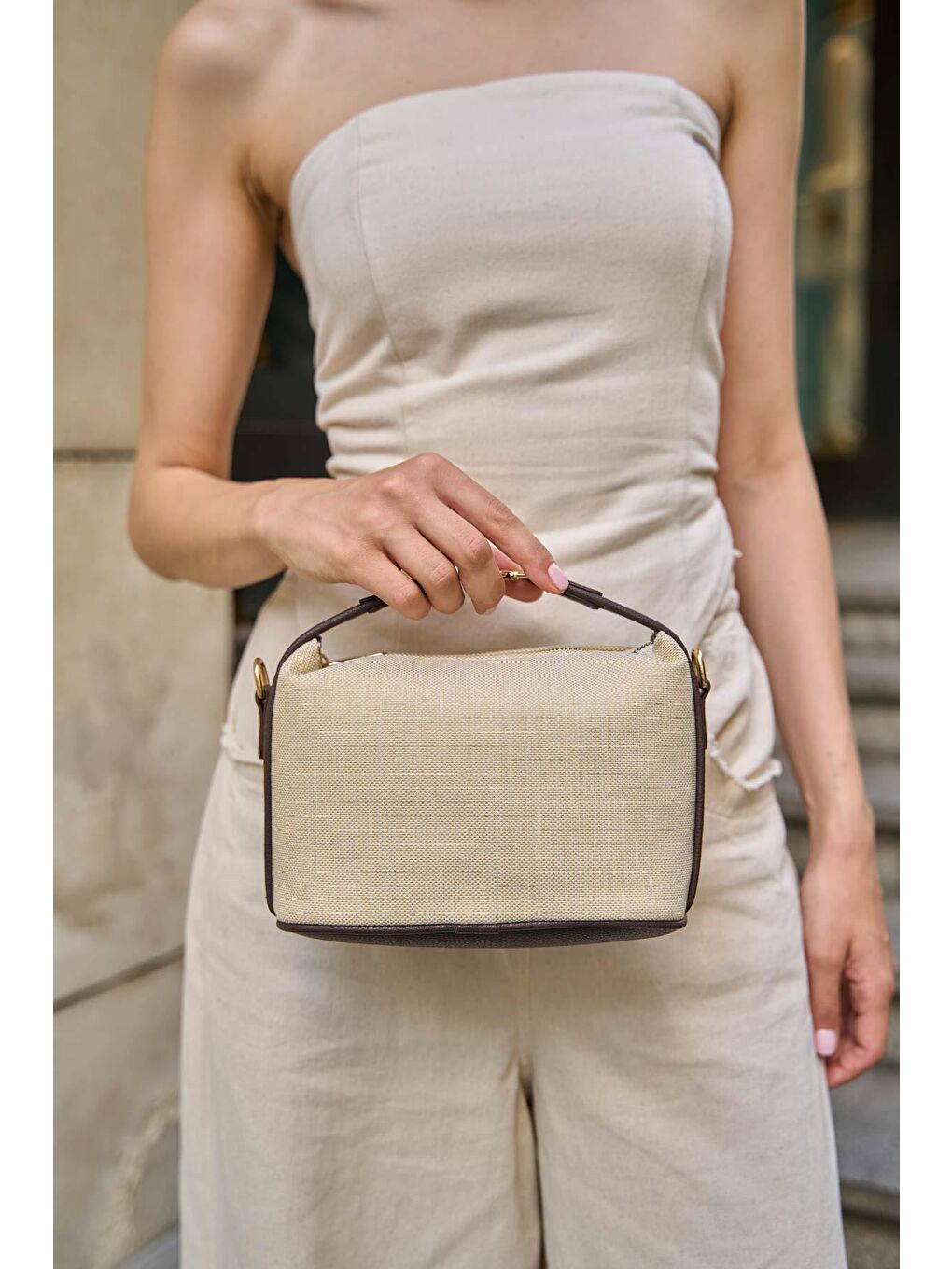 Kanvas Tote Omuz Çantası Kahverengi