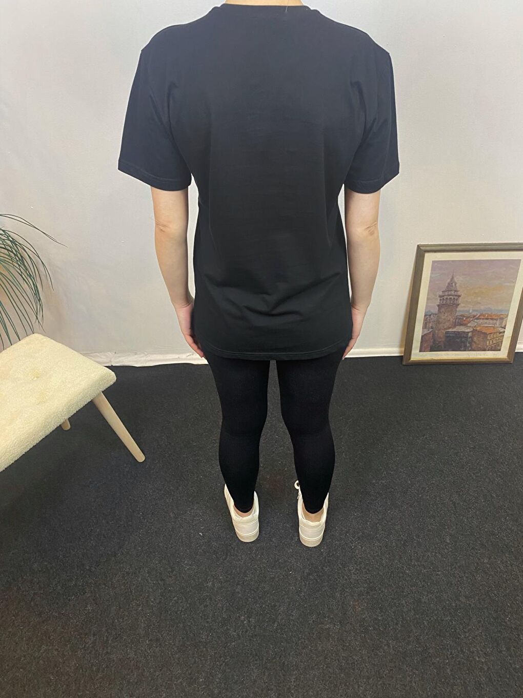 Siyah Kadın Bisiklet Yaka Brooklyn Baskılı Tişort SPR24TSK266-1