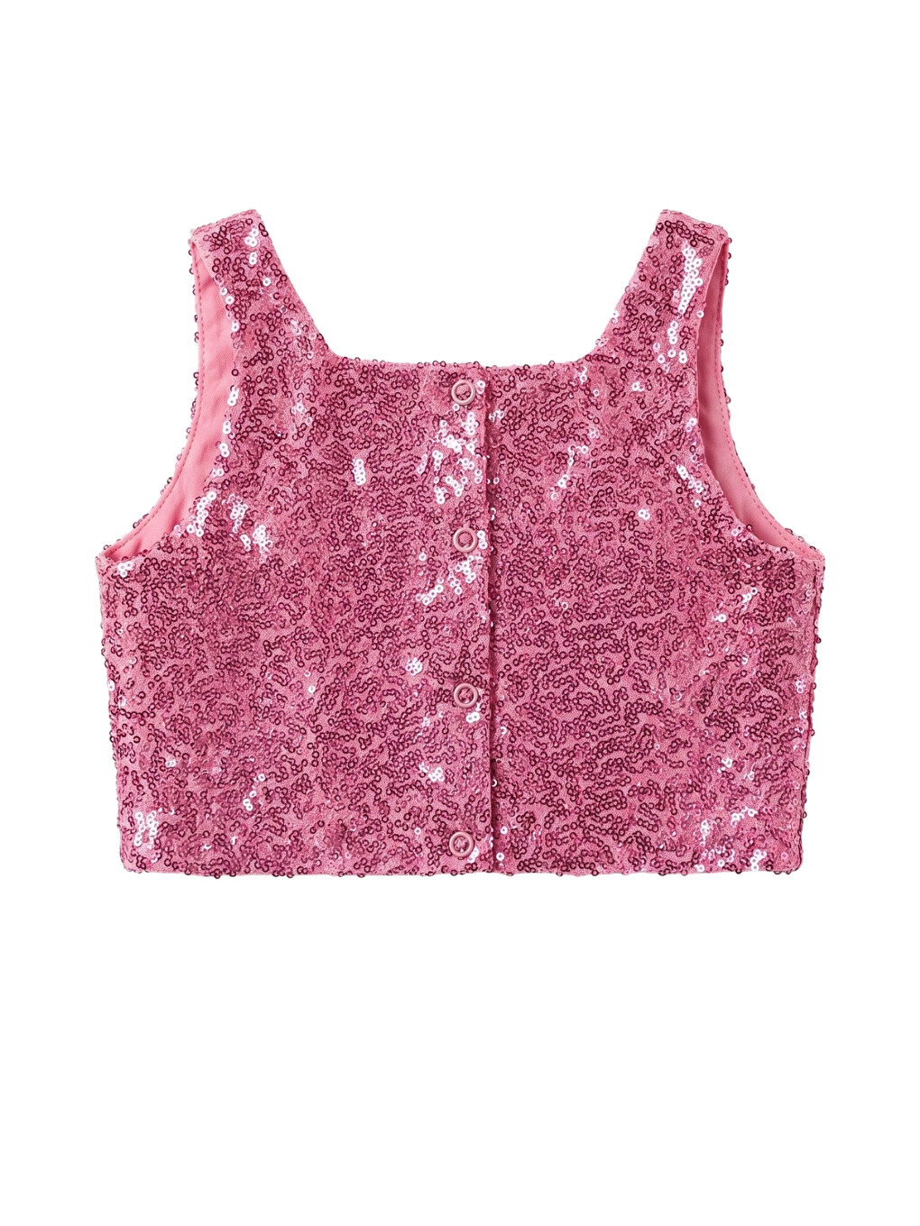 Fuşya  Kare Yakalı Pullu Kız Çocuk Kolsuz Crop Bluz - Cintia-1