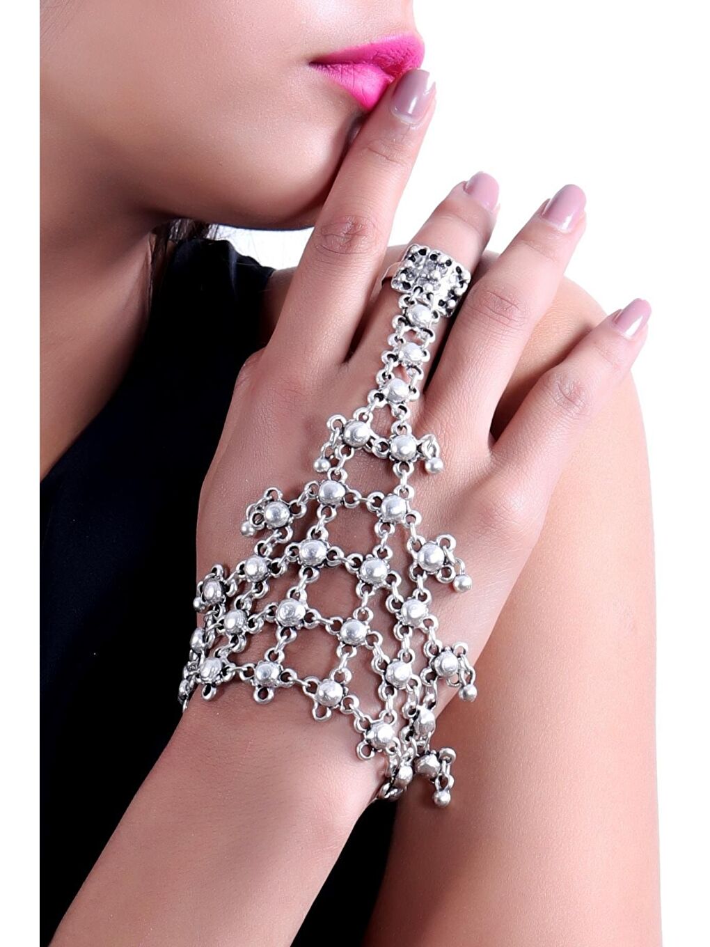 Gri Kadın Antik Gümüş Kaplama Kişniş Model Ayarlanabilir Yüzük Detaylı Şahmeran-2