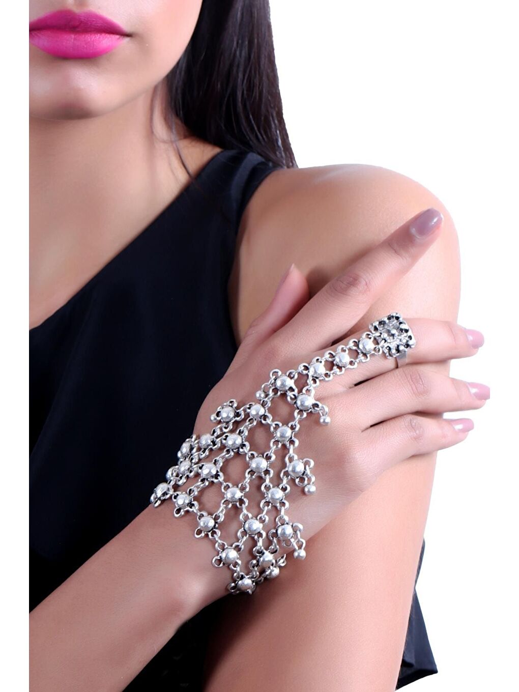 Gri Kadın Antik Gümüş Kaplama Kişniş Model Ayarlanabilir Yüzük Detaylı Şahmeran