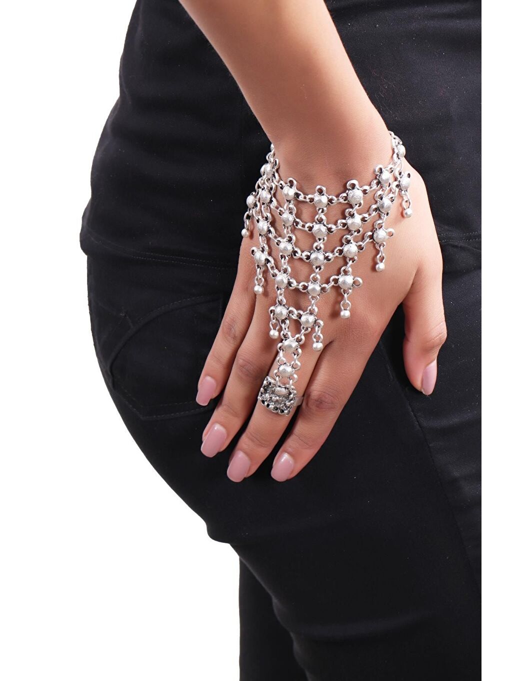 Gri Kadın Antik Gümüş Kaplama Kişniş Model Ayarlanabilir Yüzük Detaylı Şahmeran-5