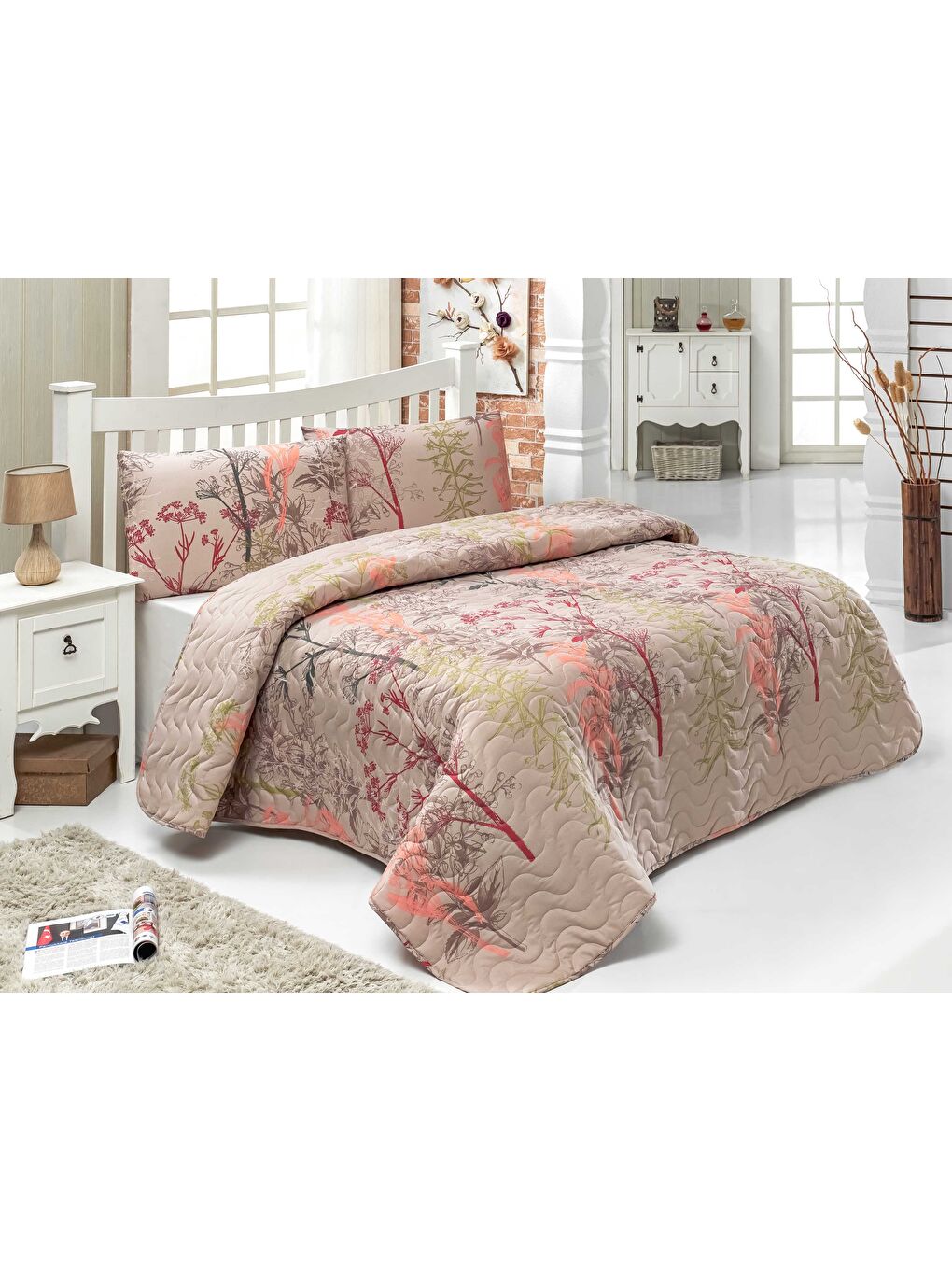 Kapitone Yatak Örtüsü Seti Tek Kişilik Urla Bej