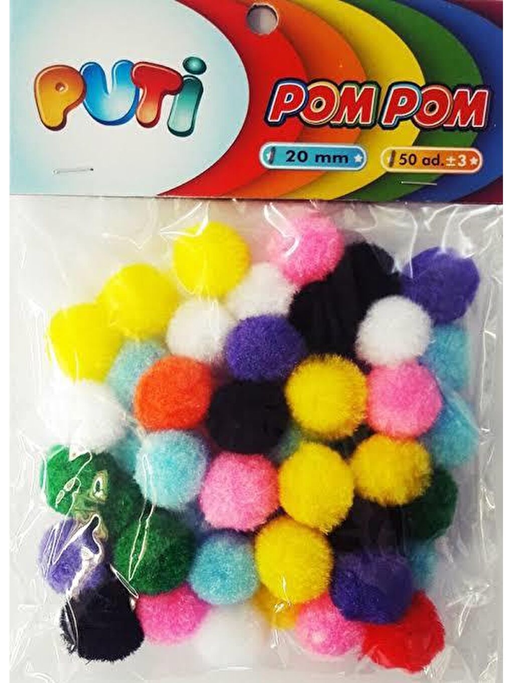 Puti Karışık Asorti Pom Pom 20 mm 50'li Paket