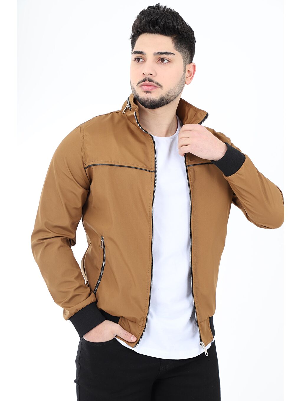 Kahverengi Bondit Ense Fermuarlı Mevsimlik Mont PLDP 2906