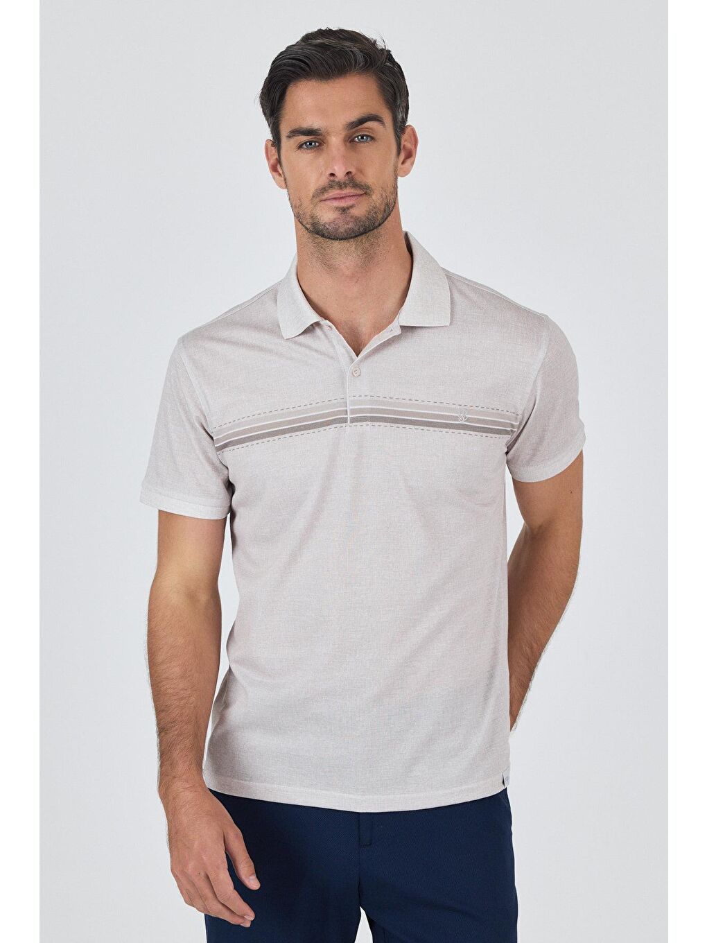 Bej Kısa Kol Baskılı Pike Polo Yaka Cepsiz Slim Fit Tişört 1011250168