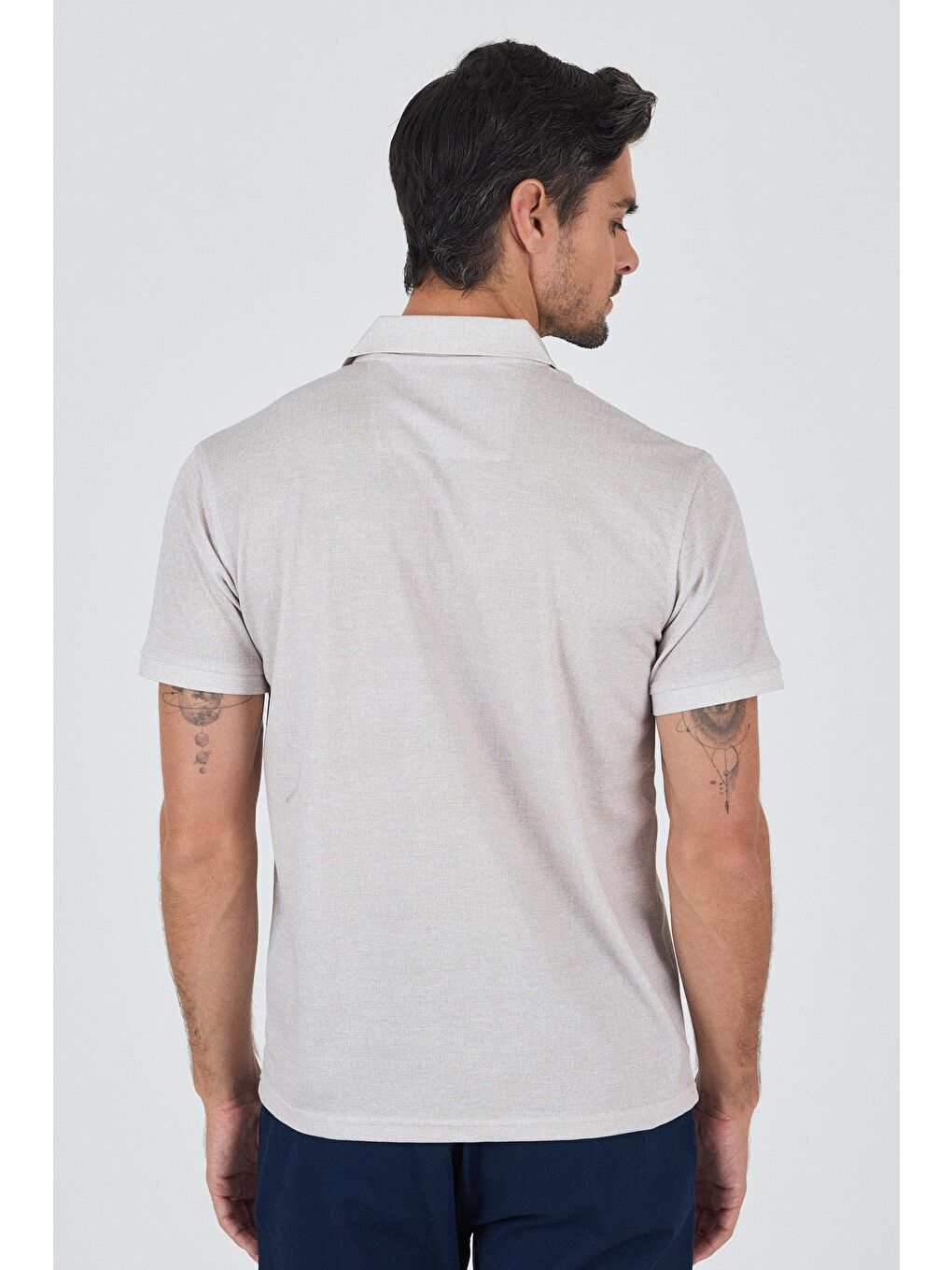 Bej Kısa Kol Baskılı Pike Polo Yaka Cepsiz Slim Fit Tişört 1011250168-4