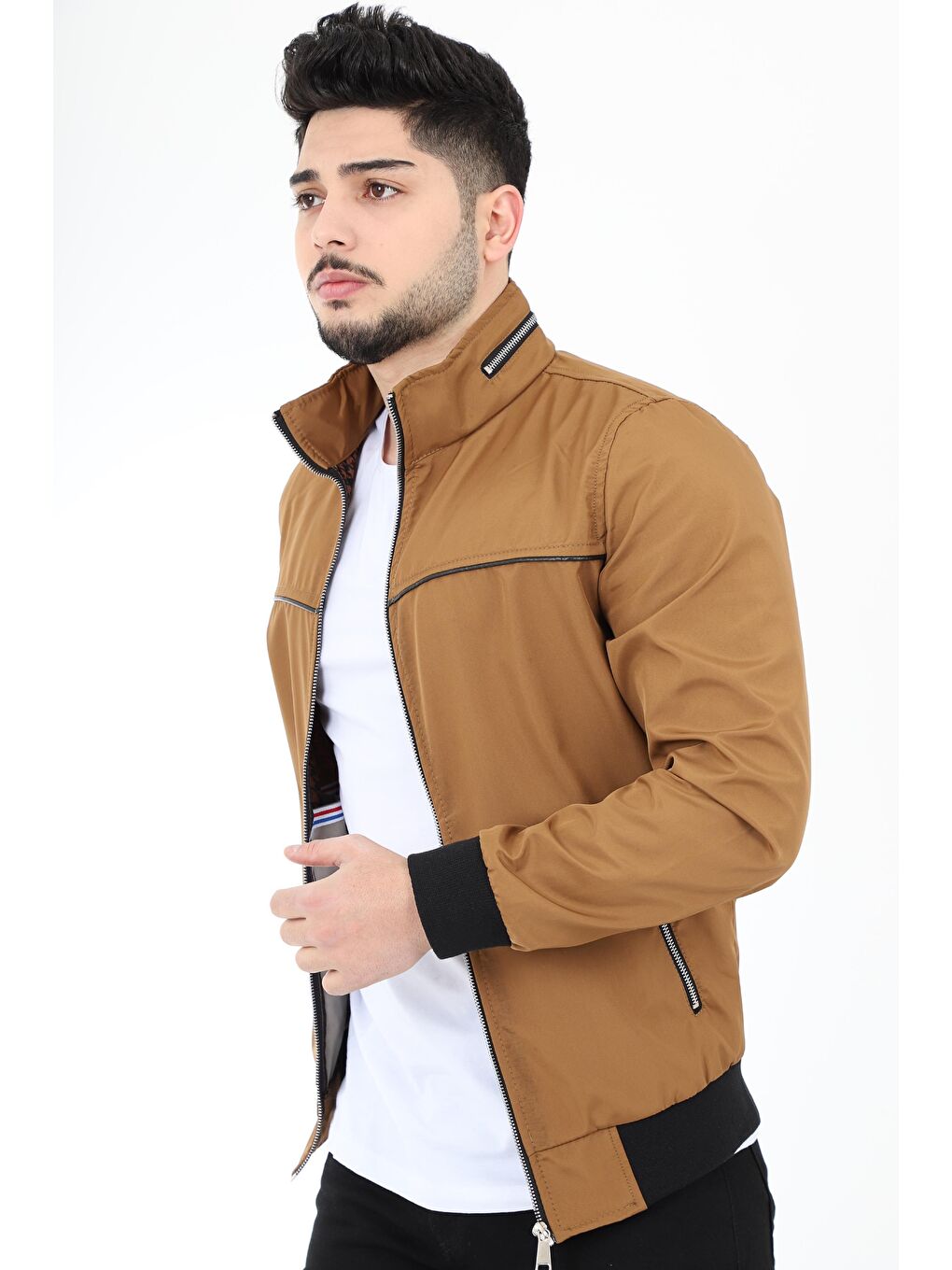 Kahverengi Bondit Ense Fermuarlı Mevsimlik Mont PLDP 2906-1