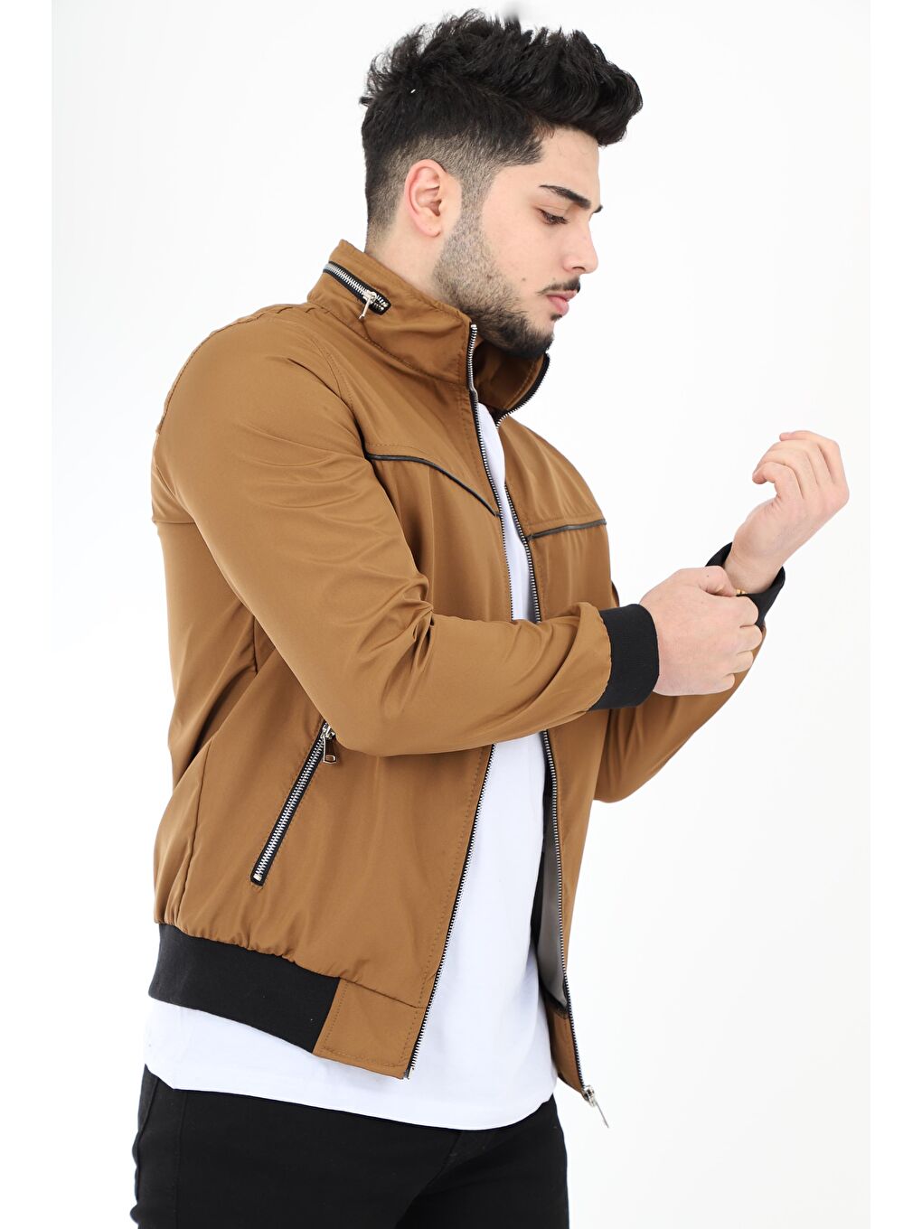 Kahverengi Bondit Ense Fermuarlı Mevsimlik Mont PLDP 2906-2