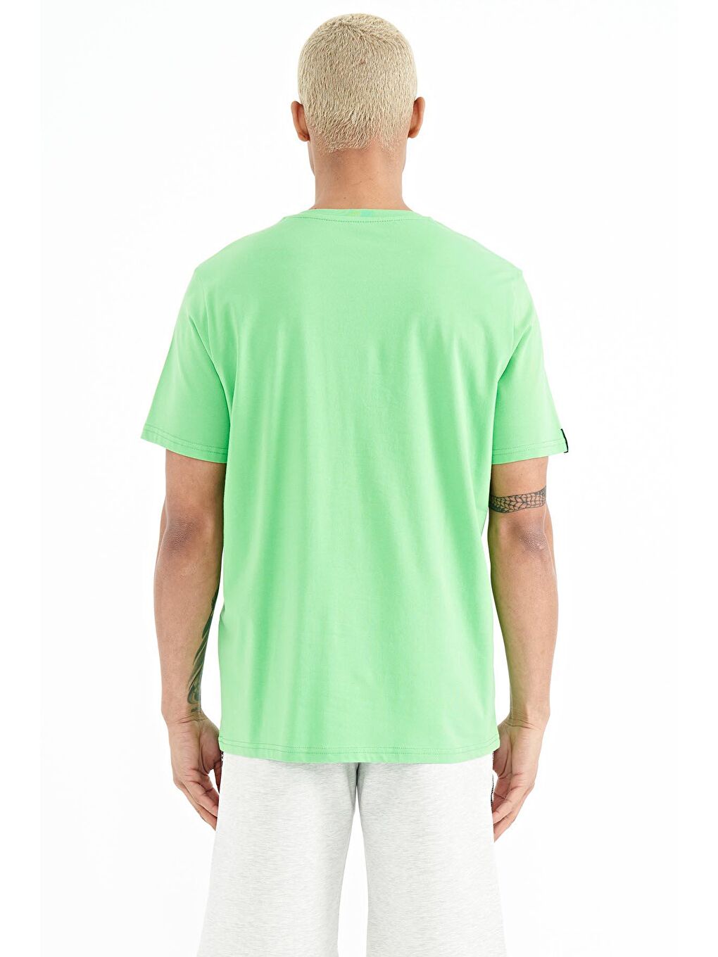 Neon Yeşil Erkek Basic Kısa Kol Standart Kalıp O Yaka Tişört - 87911-3