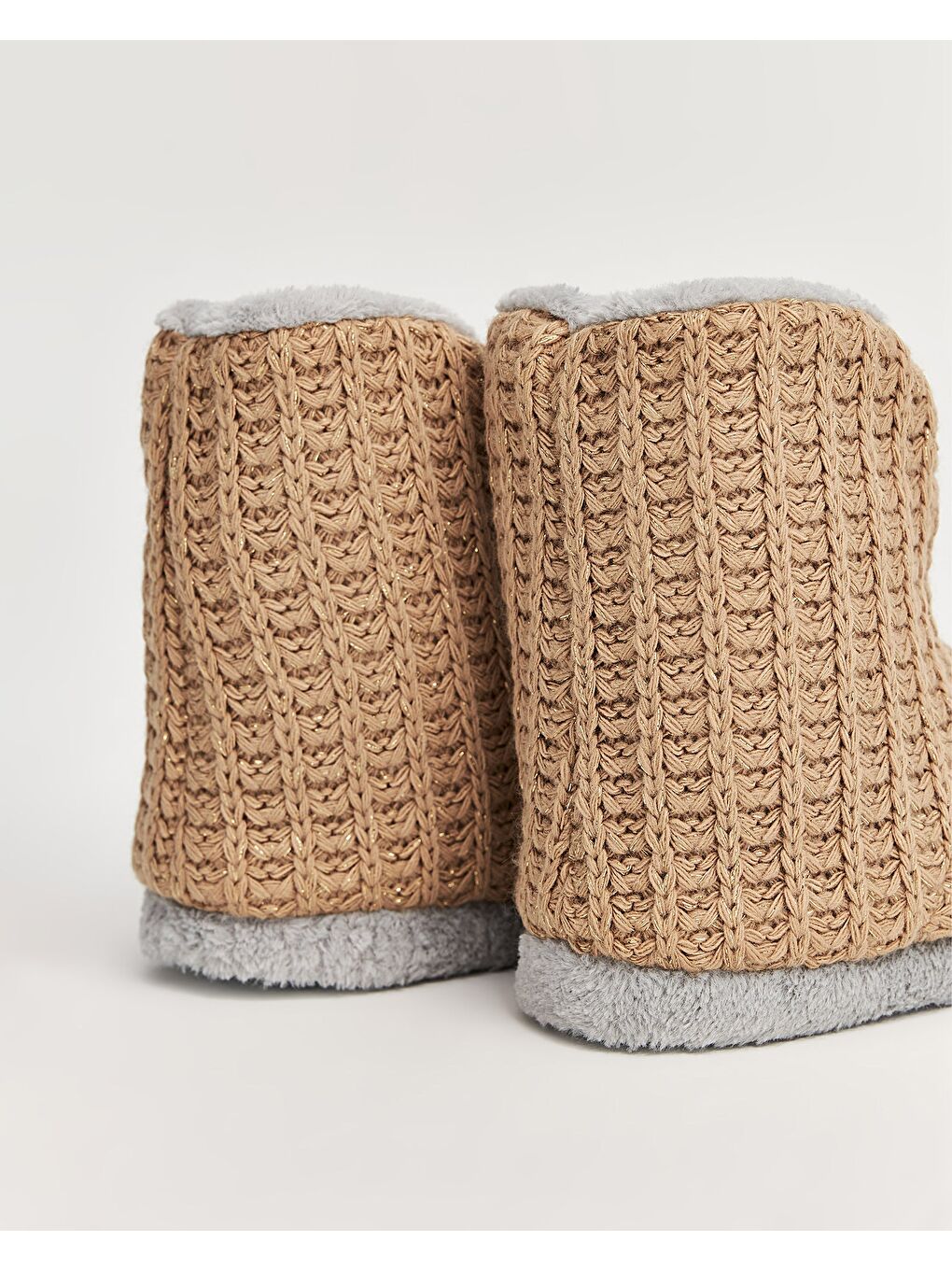 Kahverengi Kadın Triko Örgü Detaylı Panduf - NIKOS-4