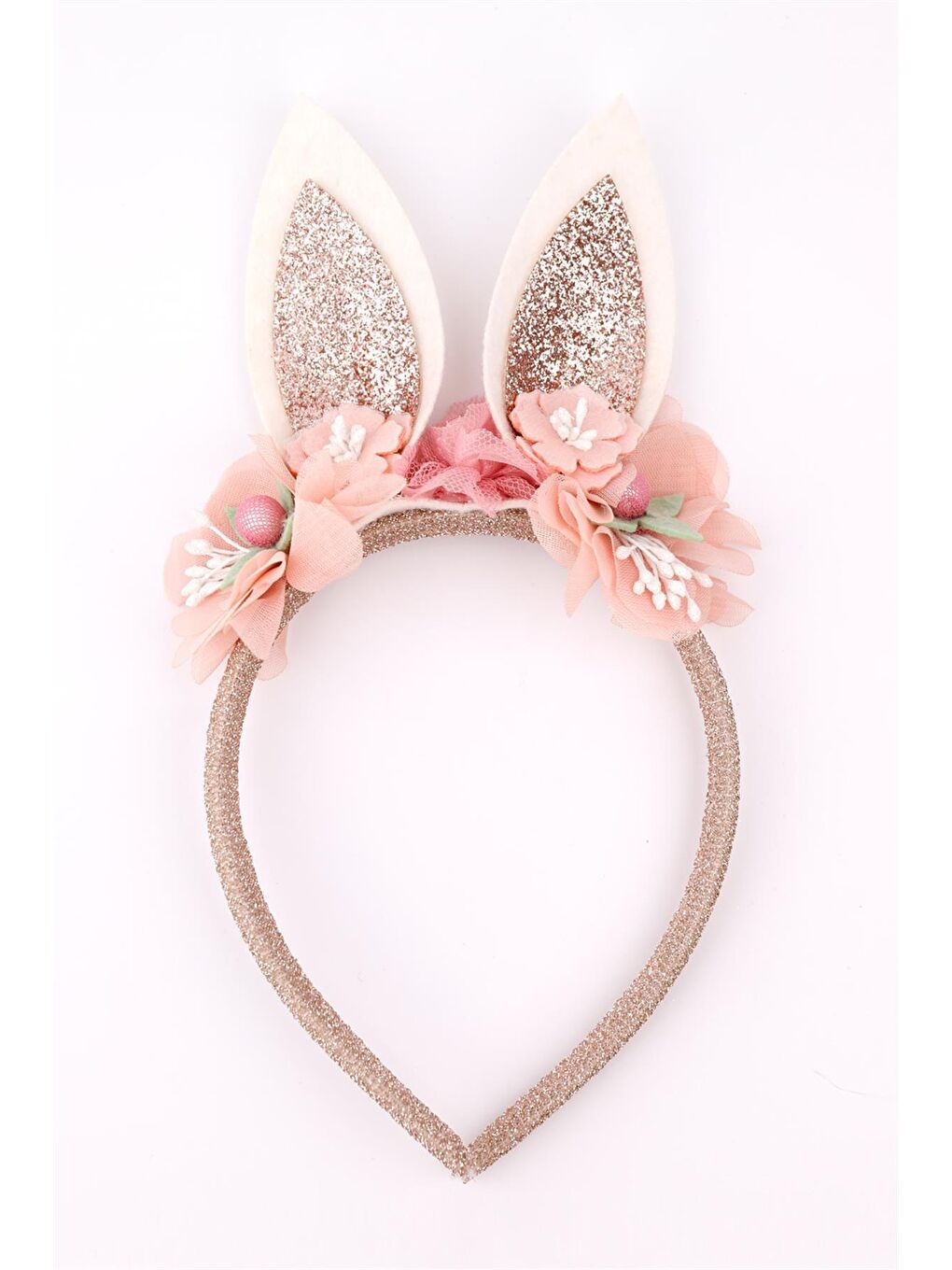 Pembe Pudra  Simli Tavşan Çiçek Kız Çocuk Taç