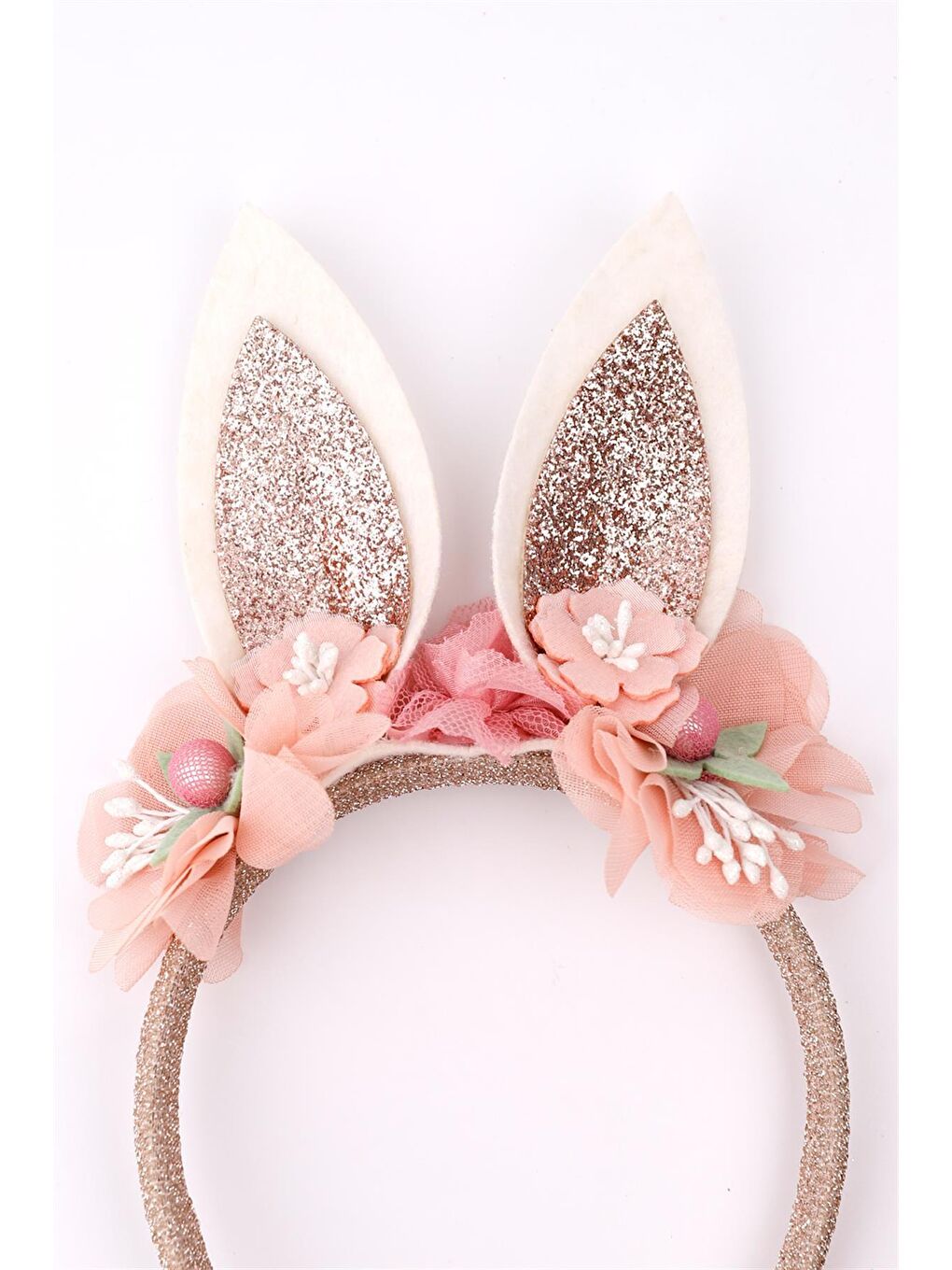 Pembe Pudra  Simli Tavşan Çiçek Kız Çocuk Taç-1