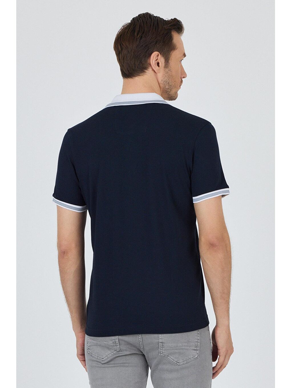 Lacivert Kısa Kol Düz Pike Polo Yaka Cepsiz %100 Pamuk Slim Fit Tişört 1011250130-4