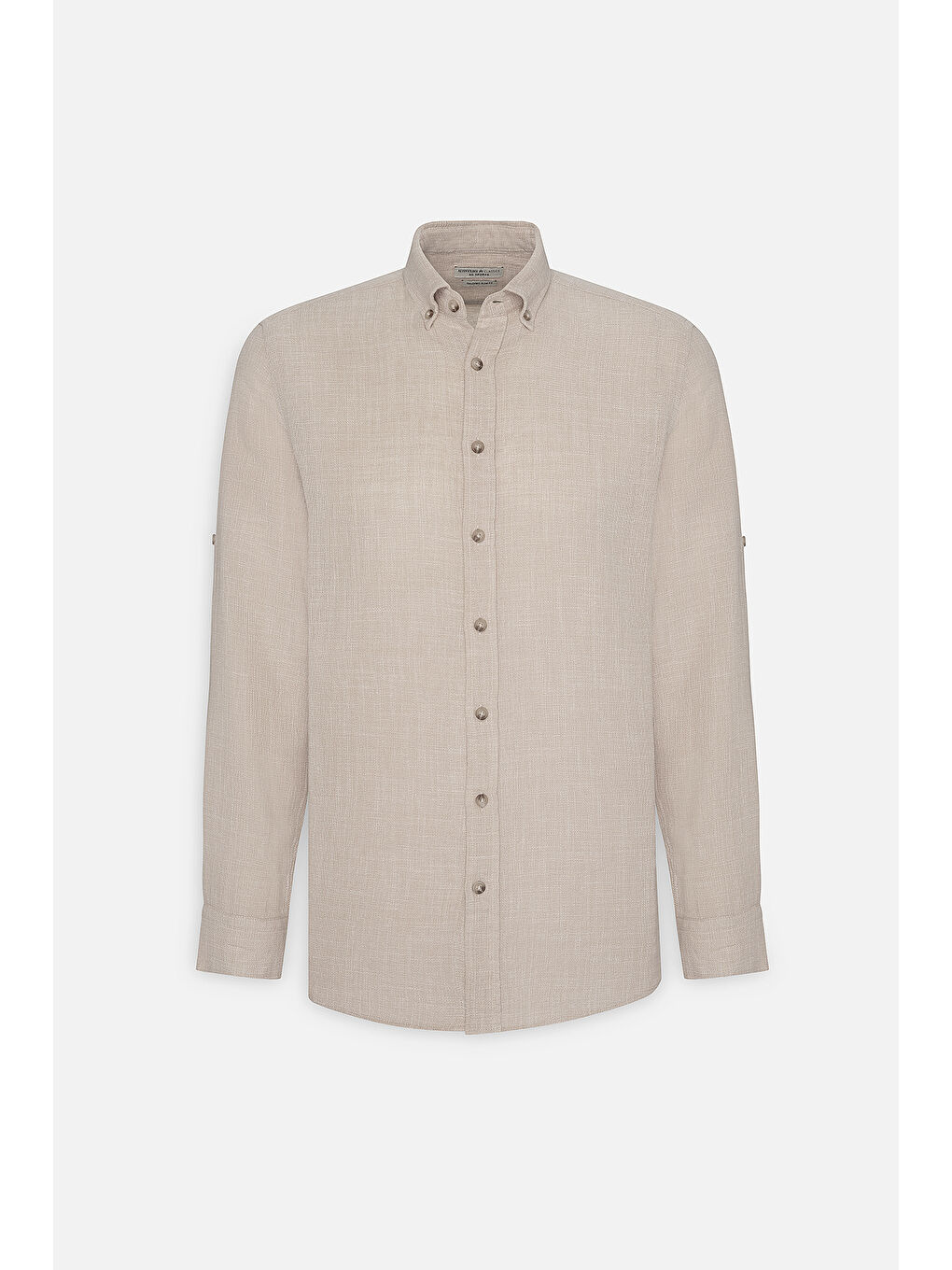 Erkek Koyu Bej Slim Fit Dar Kesim %100 Pamuk Düğmeli Yaka Gömlek-5