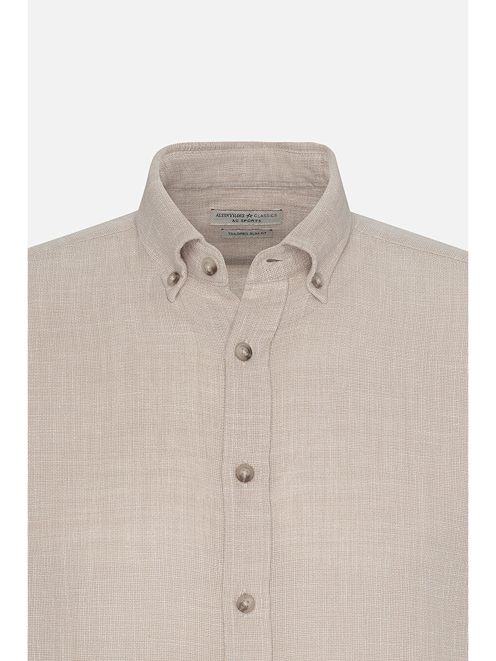 Erkek Koyu Bej Slim Fit Dar Kesim %100 Pamuk Düğmeli Yaka Gömlek-6
