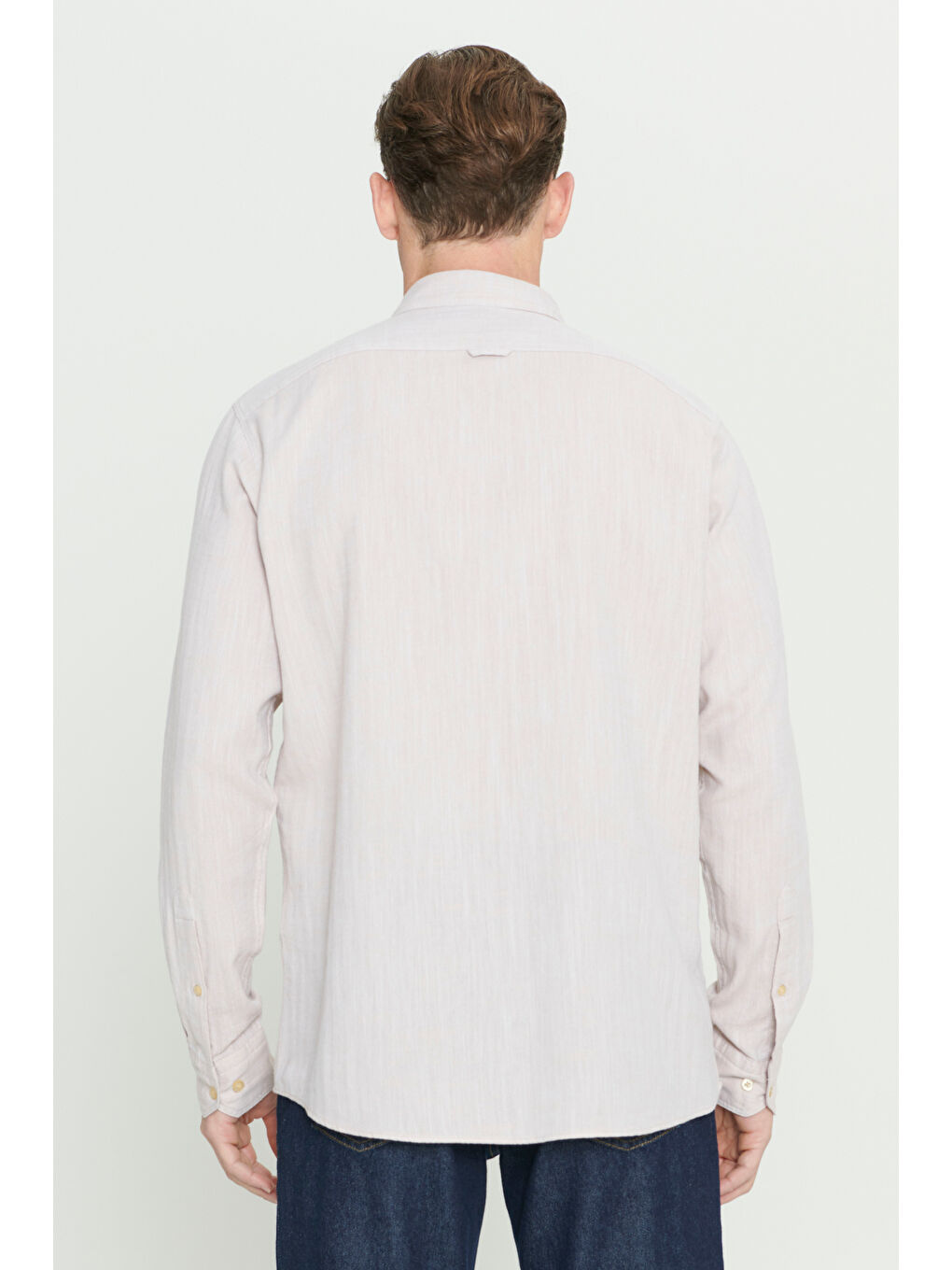 Erkek Bej Comfort Fit Rahat Kesim %100 Pamuk Gizli Düğme Yaka Desenli Gömlek-5