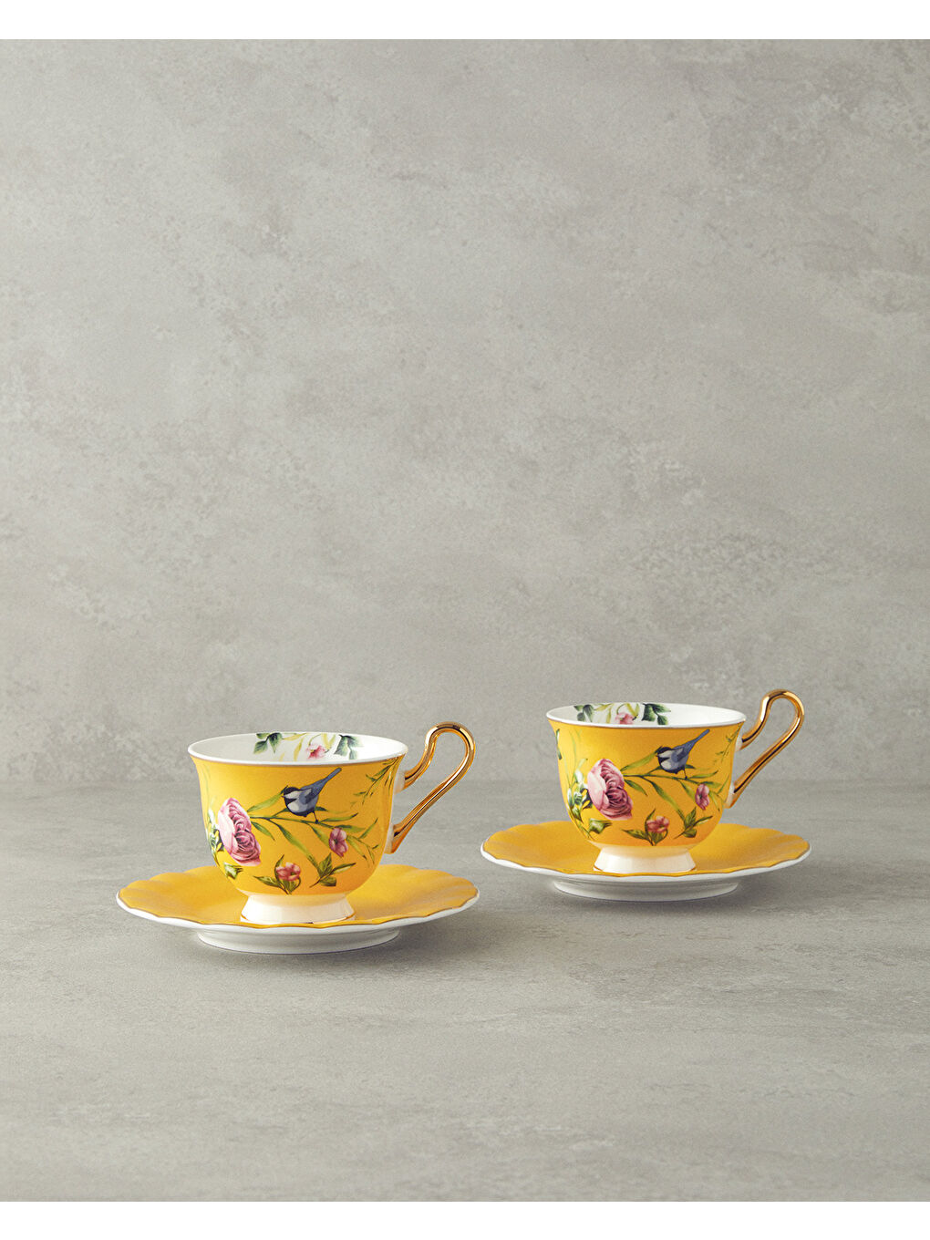 Vanilla New Bone China Çay Fincanı Takımı 4 Parça 2 Kişilik Sarı