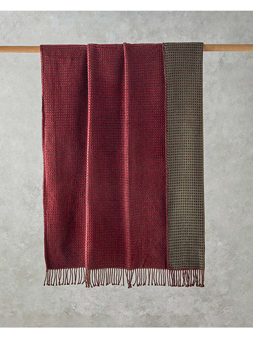 Plain Waffle Pamuklu Tv Battaniyesi Bordo-Yeşil