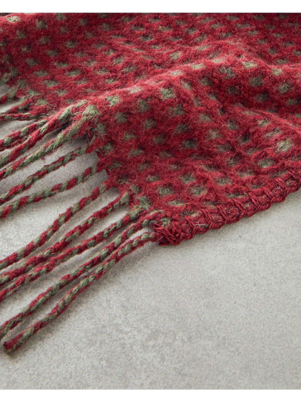 Plain Waffle Pamuklu Tv Battaniyesi Bordo-Yeşil-1