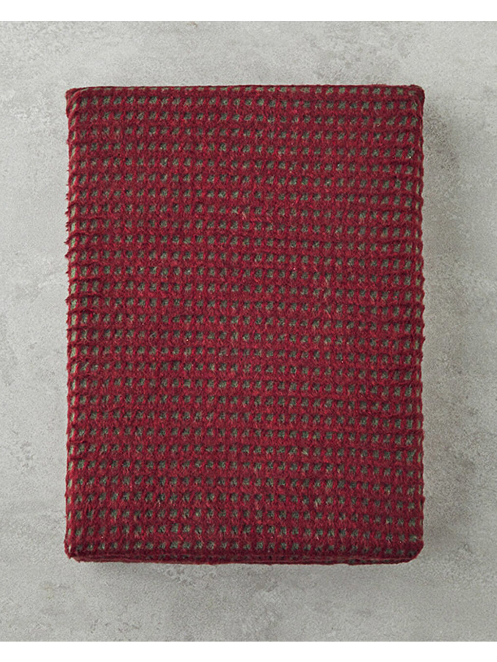 Plain Waffle Pamuklu Tv Battaniyesi Bordo-Yeşil-2