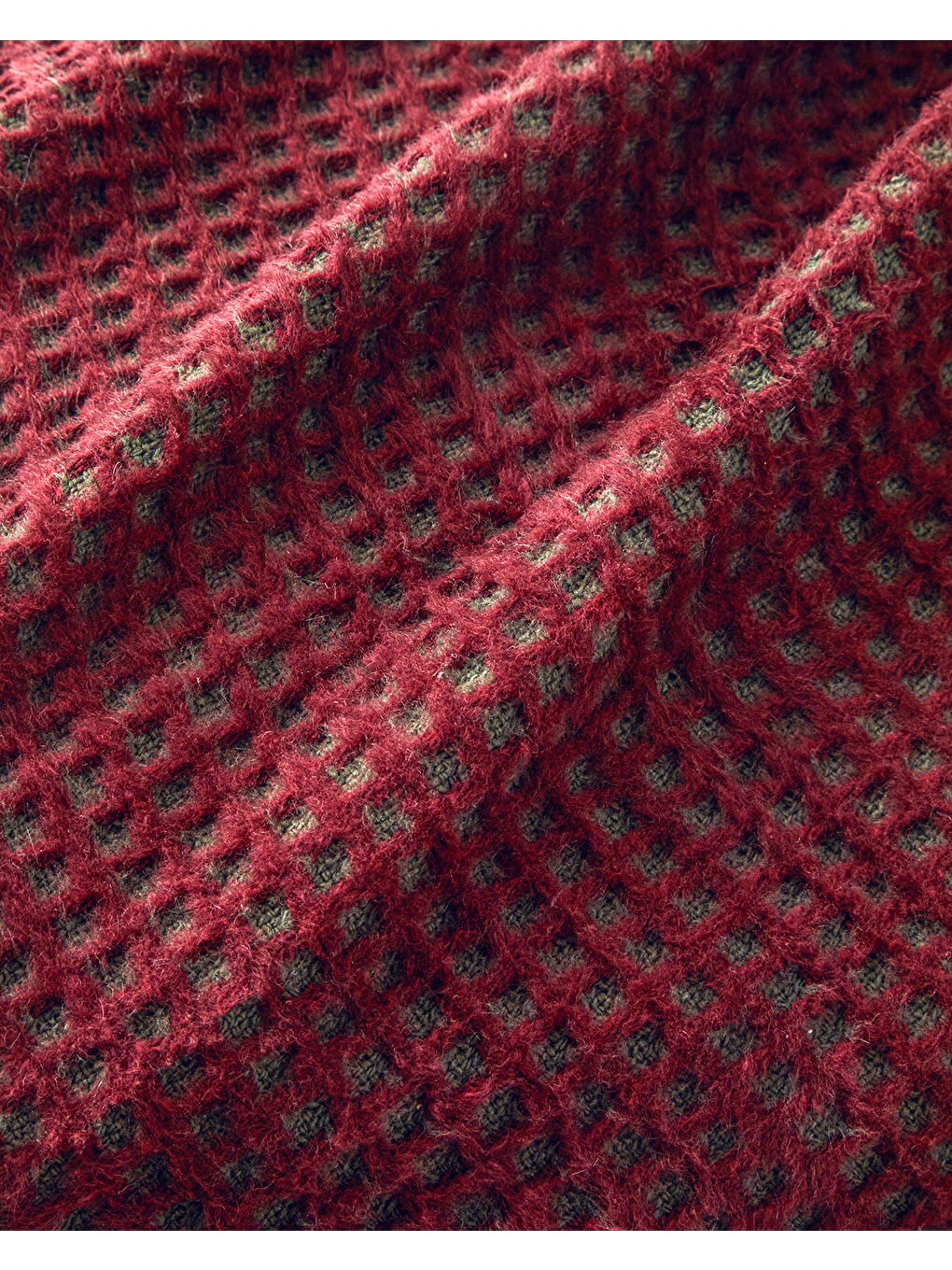 Plain Waffle Pamuklu Tv Battaniyesi Bordo-Yeşil-4