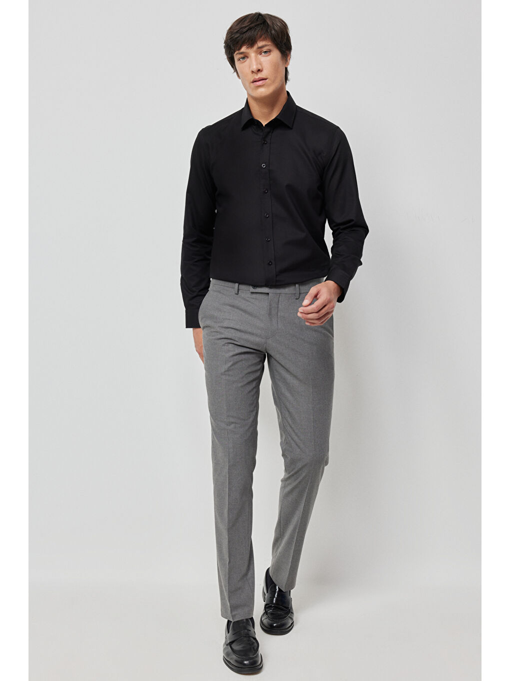 Erkek Gri Slim Fit Klasik Pantolon-1