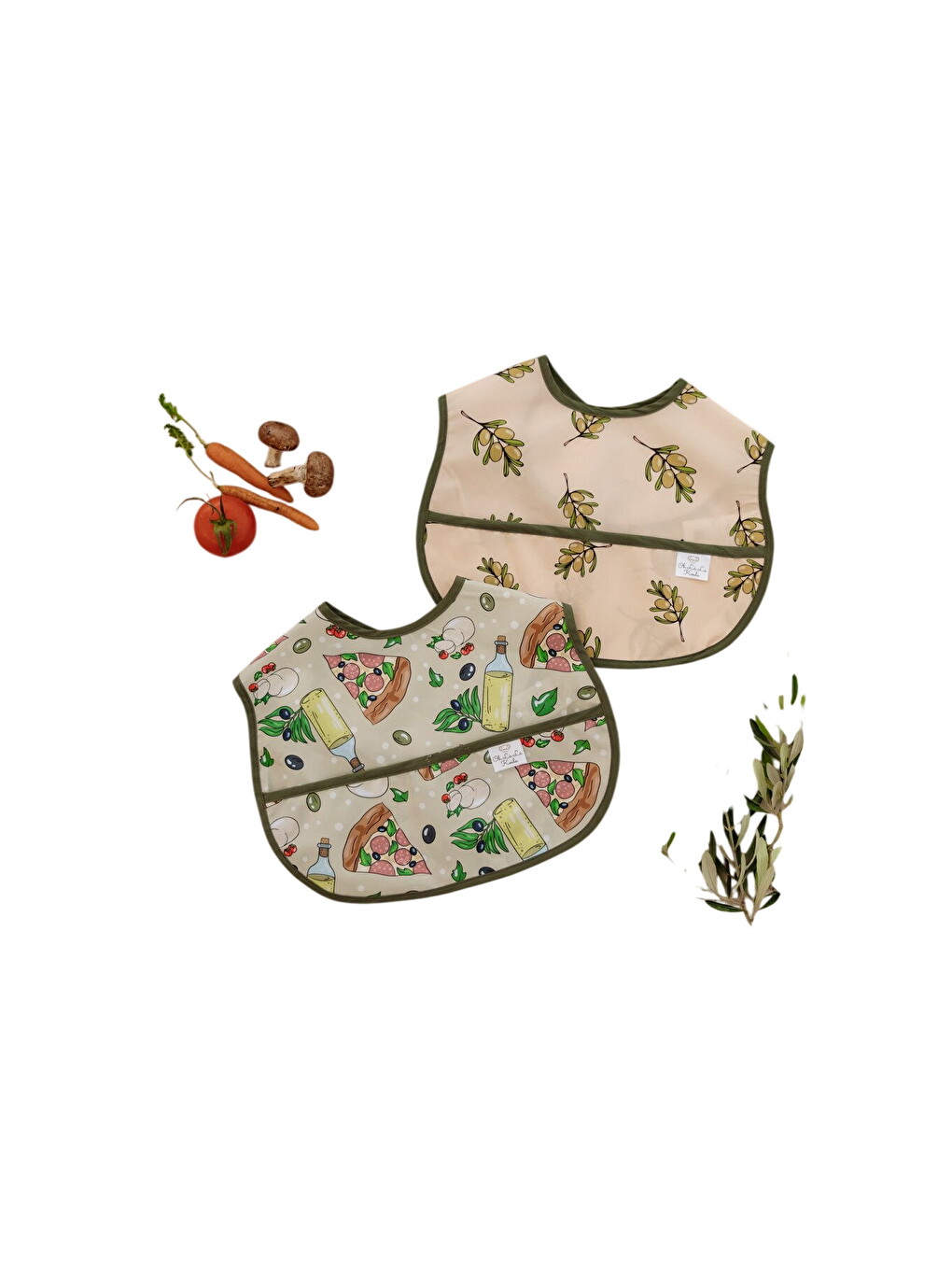 Zeytin ve Pizza Temalı 2li Sıvı Geçirmez Mama Önlüğü 6-36 AY-8