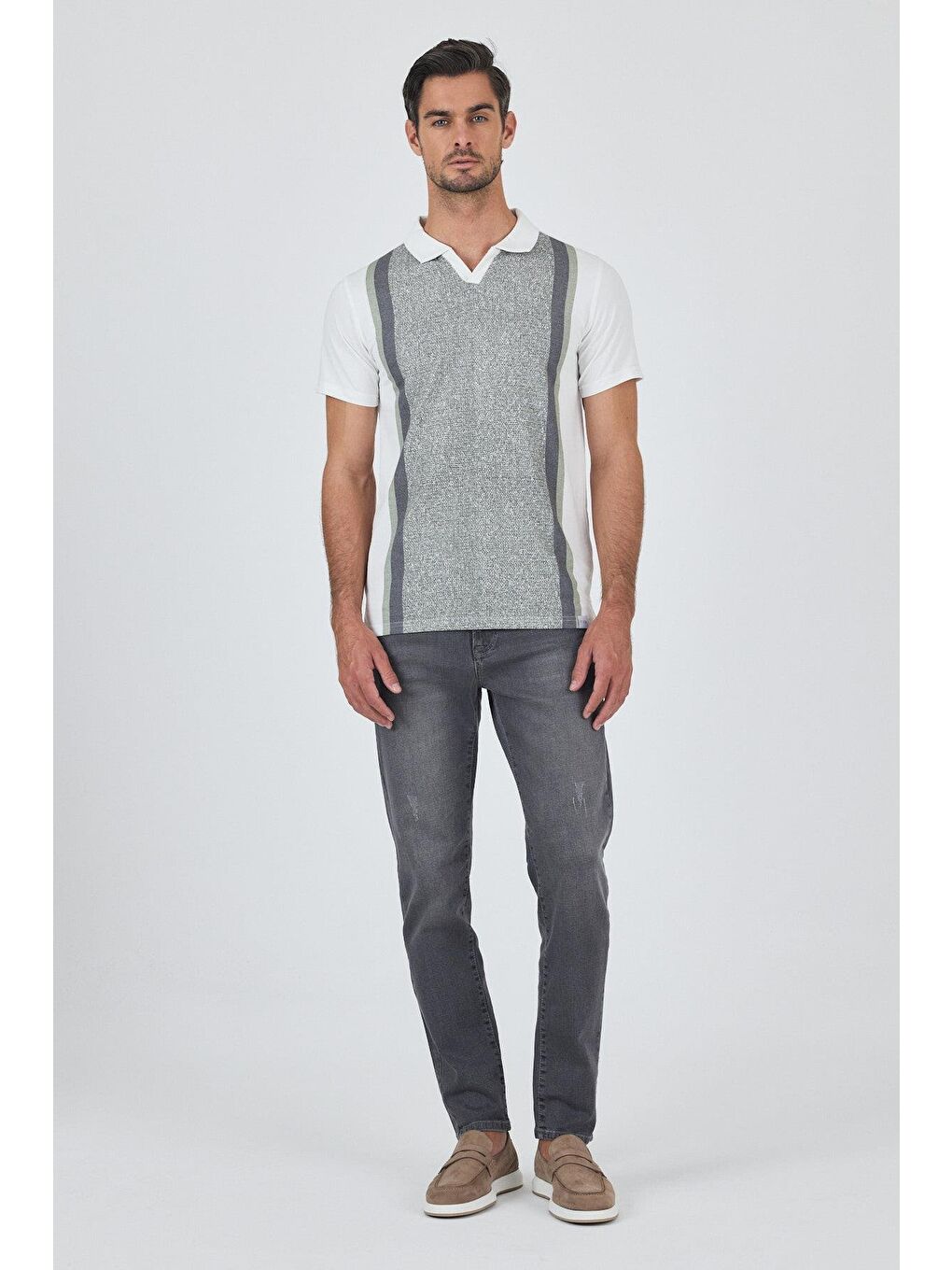 Haki Kısa Kol Baskılı Suprem İtalyan Yaka Cepsiz Slim Fit Tişört 1011250123-2