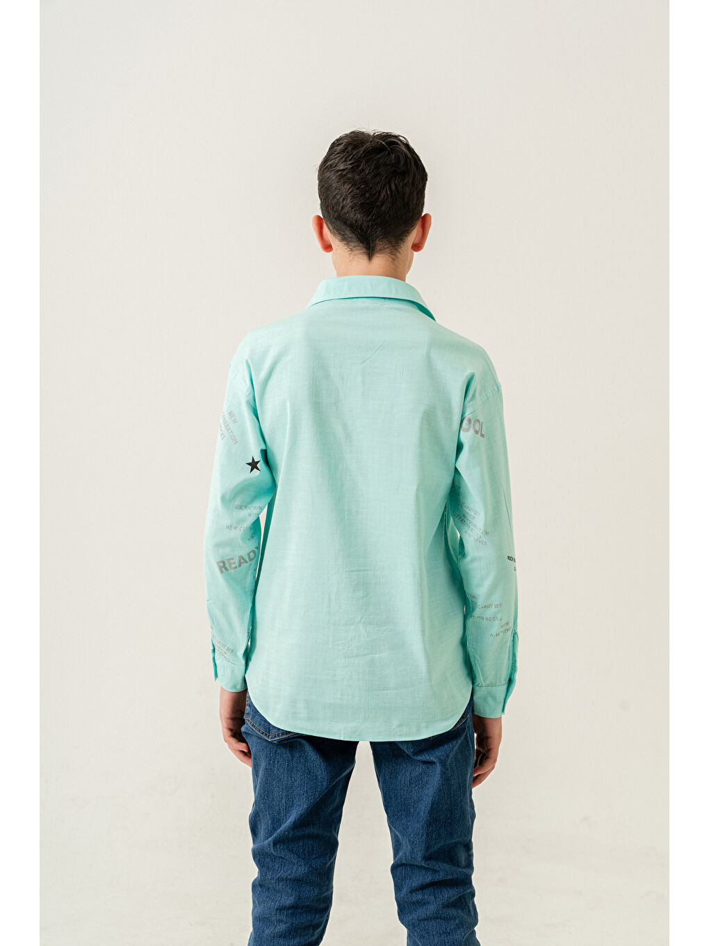 Yeşil Erkek Çocuk Çift Cepli Keten Gömlek P1098-3