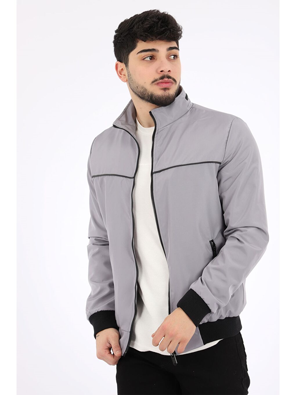 Gri Bondit Ense Fermuarlı Mevsimlik Mont PLDP 2906