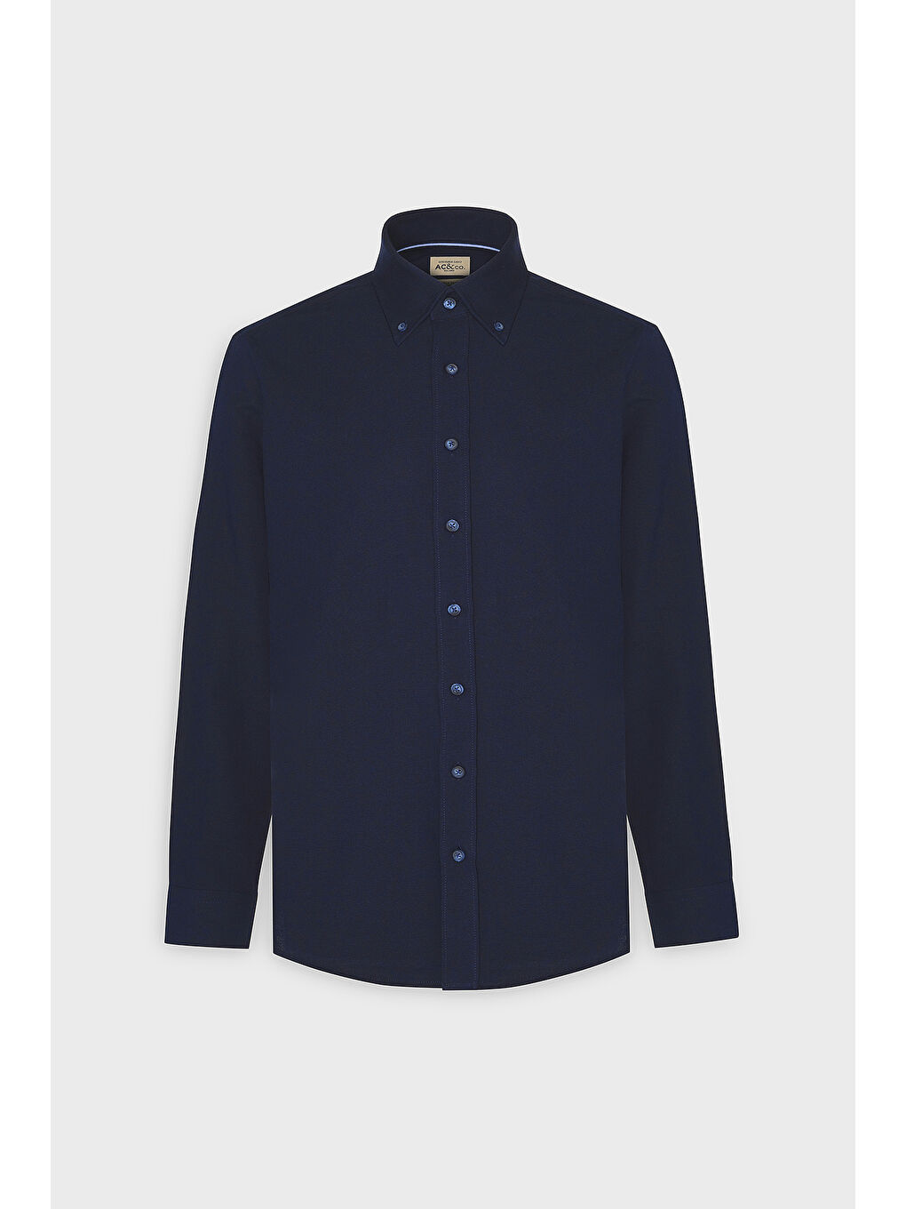 Erkek Koyu Lacivert Slim Fit Dar Kesim Düğmeli Yaka Pamuklu Oxford Gömlek-6