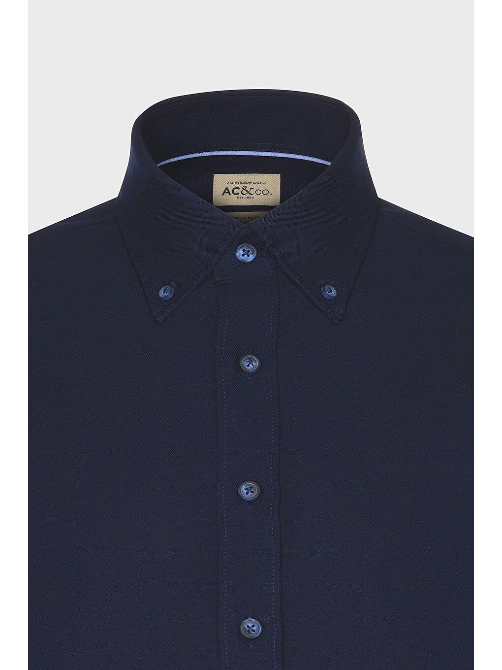 Erkek Koyu Lacivert Slim Fit Dar Kesim Düğmeli Yaka Pamuklu Oxford Gömlek-7