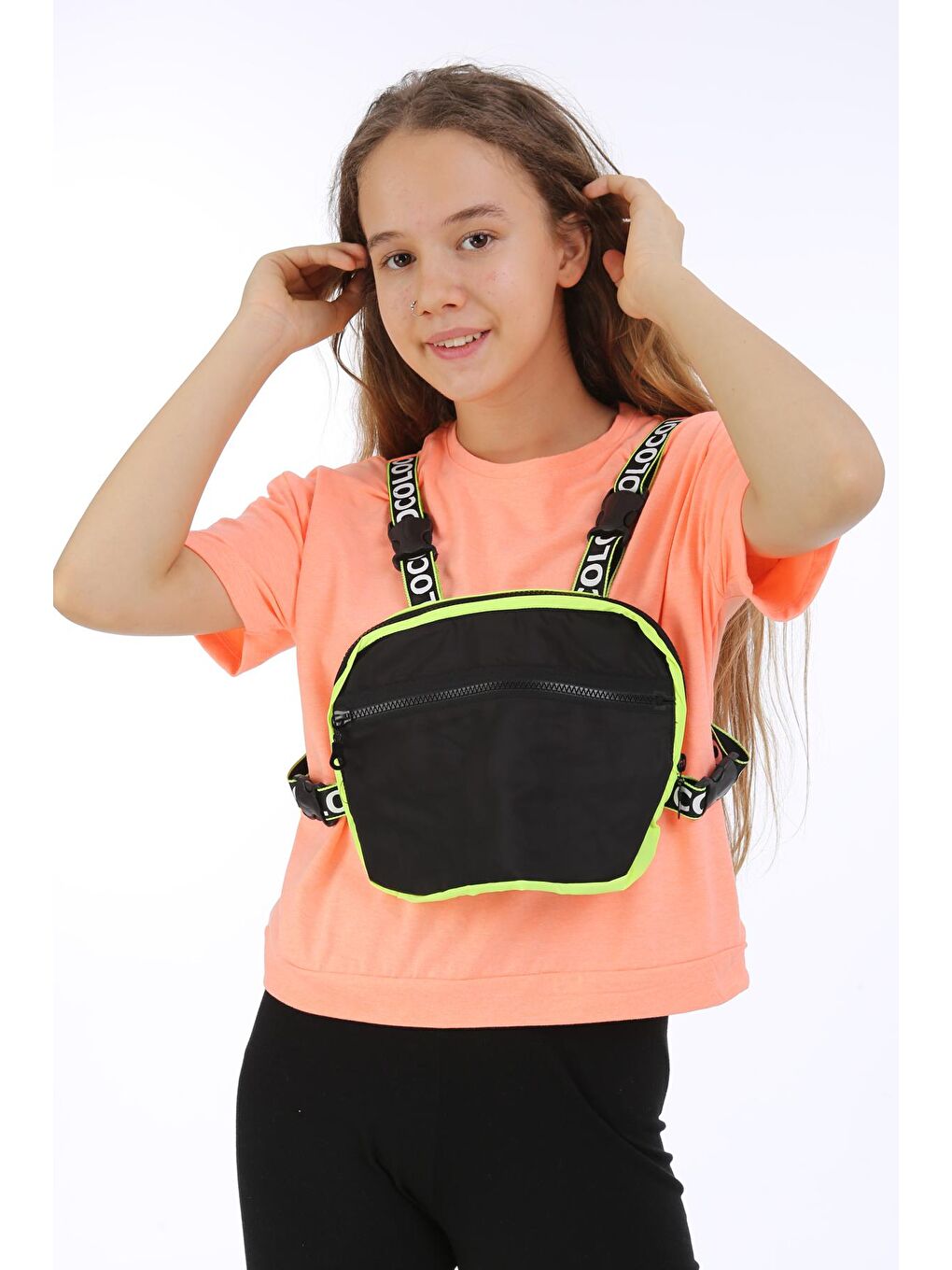 Turuncu Kız Çocuk Çantalı T-shirt 10-15 Yaş 13868